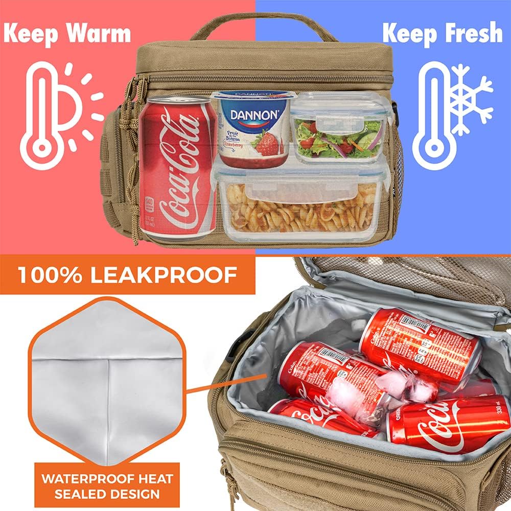 opux Lonchera táctica para hombres, bolsa de almuerzo aislada para hombres y adultos, hielera grande y suave con bolsillos laterales de malla Molle,