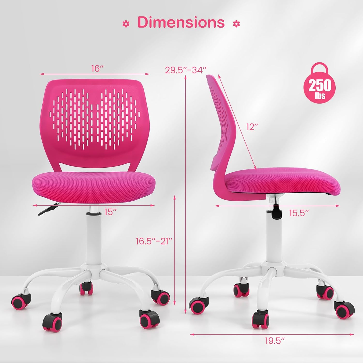 Giantex Silla de escritorio para niños, silla de estudio ajustable para niños, silla giratoria de malla sin brazos, silla de estudiante, silla de