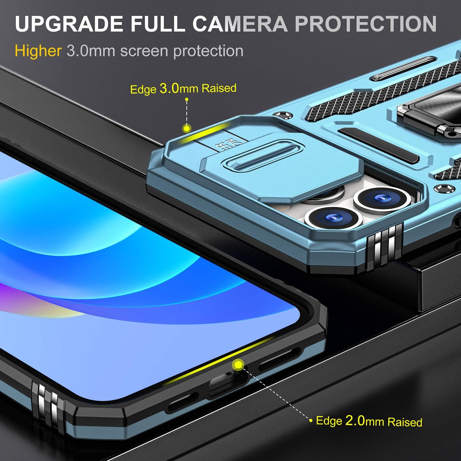 Funda de teléfono para iPhone 13 Pro, funda para iPhone 13 Pro con cubierta para lente de cámara, con soporte de anillo, soporte magnético para