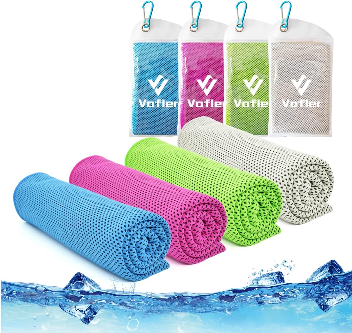 Vofler – Toalla de enfriamiento 4 unidades de microfibra fría fría para la cabeza (40 x 12 pulgadas) para atletas, hombres, mujeres, jóvenes,