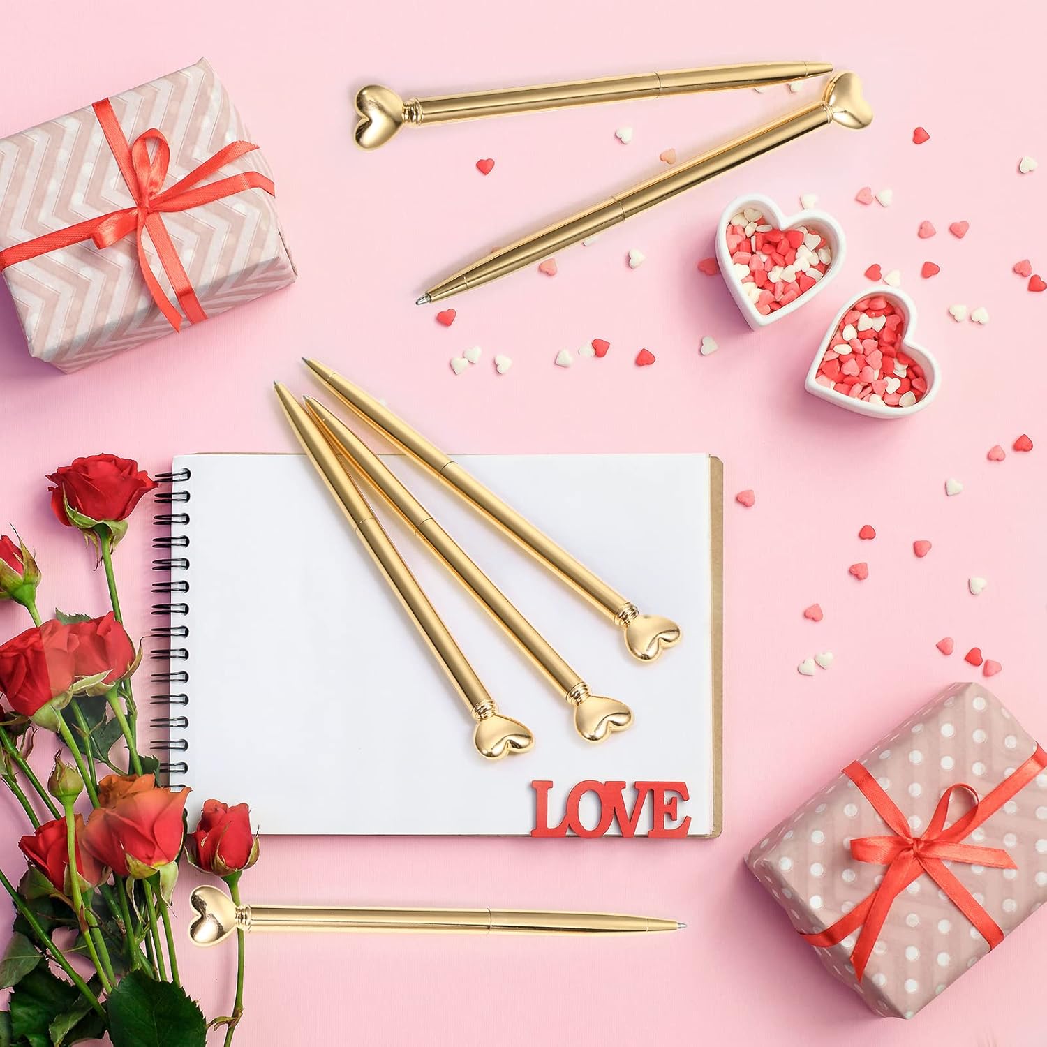 Chinco 12 bolígrafos en forma de corazón, tinta negra, retráctiles, de metal, decorativos, lindos bolígrafos para mujeres y niñas, bolígrafos de