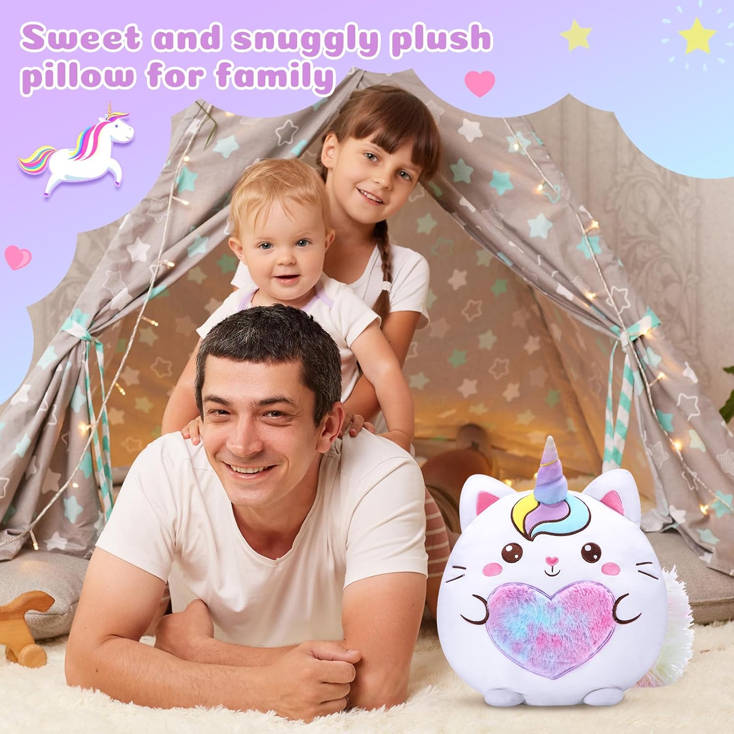 Almohada de felpa de caticornio de 14 pulgadas, lindo unicornio y gato, almohada de peluche suave para cumpleaños, día de San Valentín, fiesta,