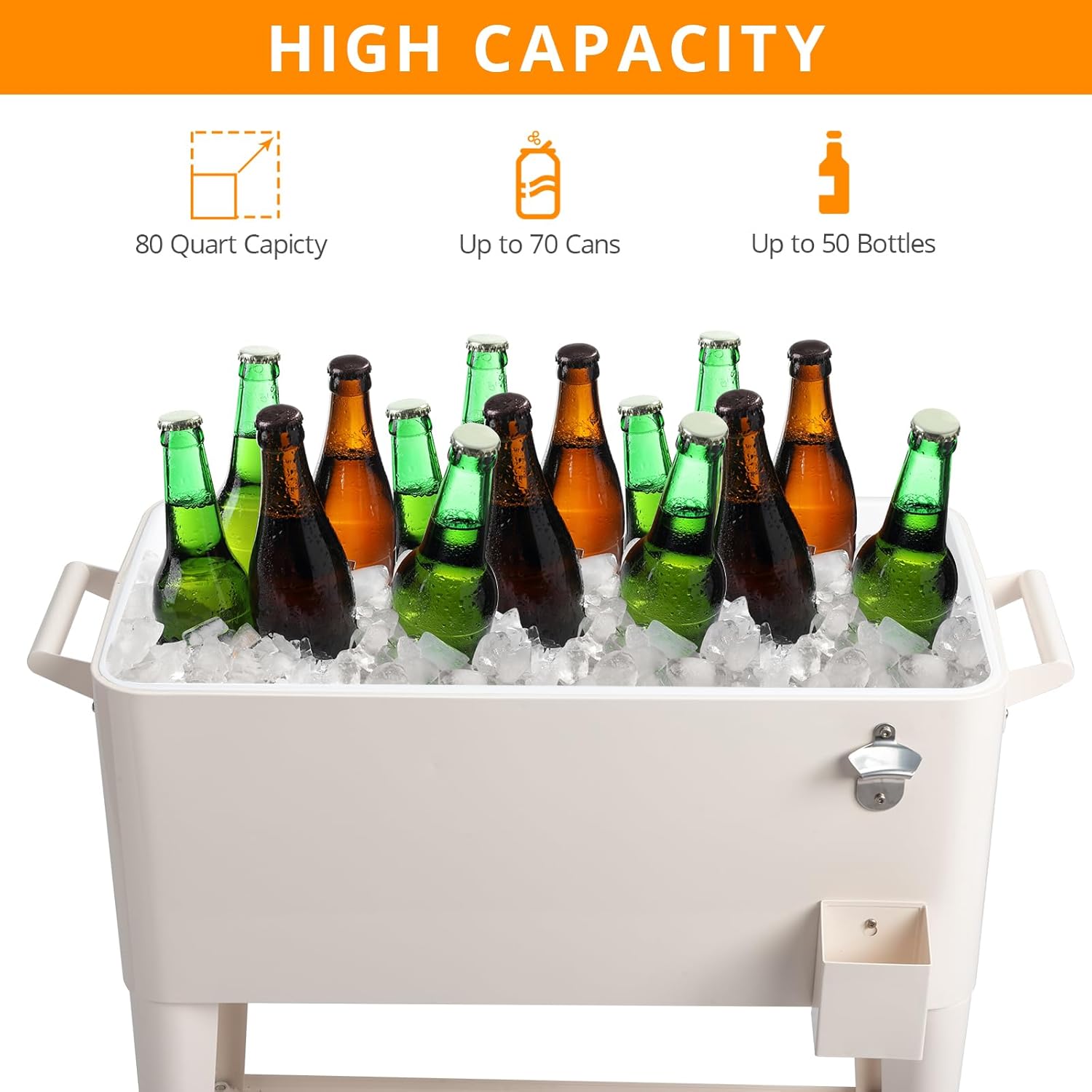 Baúl de hielo con ruedas de 80 cuartos de galón, portátil, para fiestas, para bebidas frías, para terraza de patio al aire libre, mimbre marrón