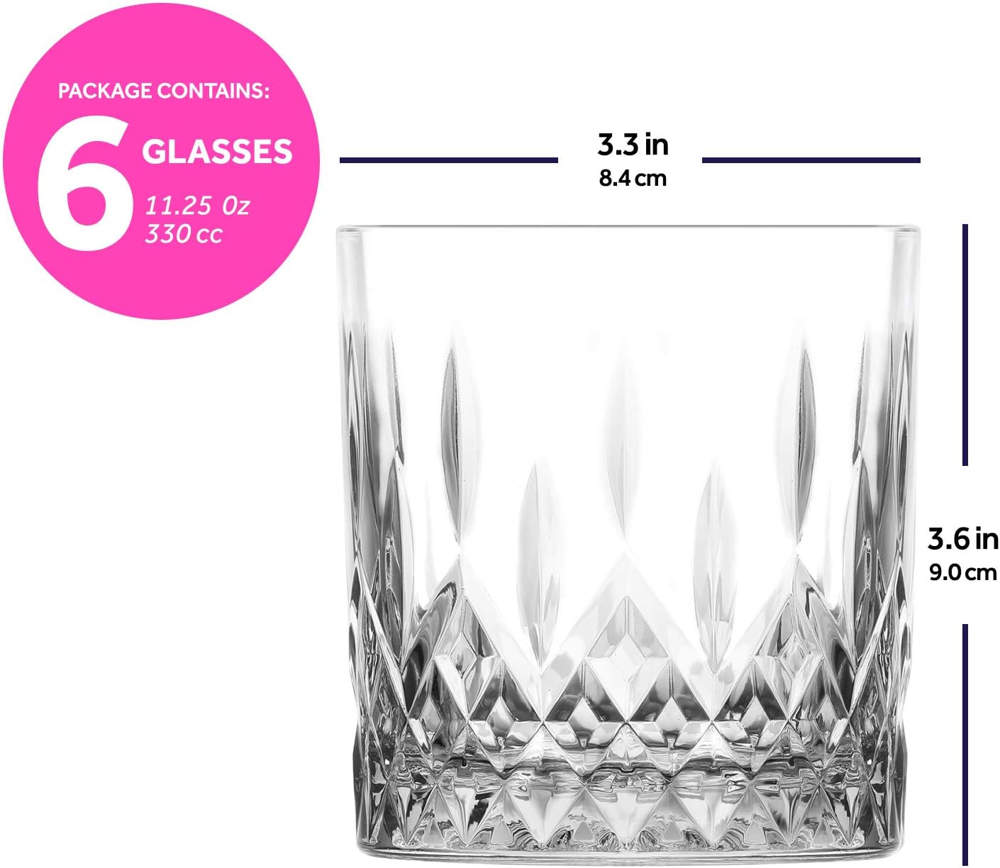 lav Old Fashioned – Juego de 6 vasos de whisky de 11.25 onzas, vasos de whisky para hombres y mujeres, vasos de bar para bar y comedor en casa,