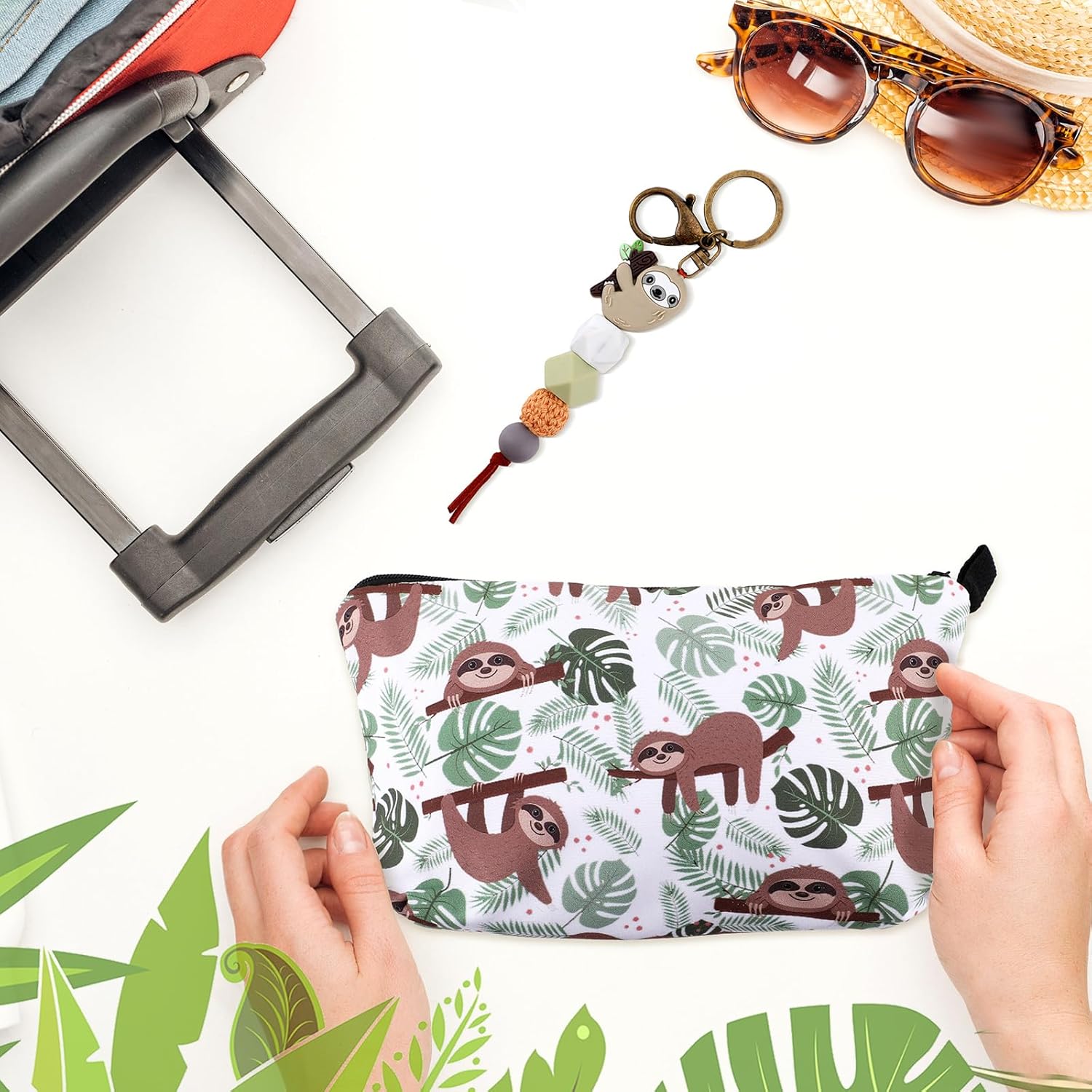 Abbylike 3 piezas de regalo de perezoso bolsa de maquillaje de perezoso de 20 onzas, taza de viaje de acero inoxidable con 1 tapa y 2 pajitas, vaso