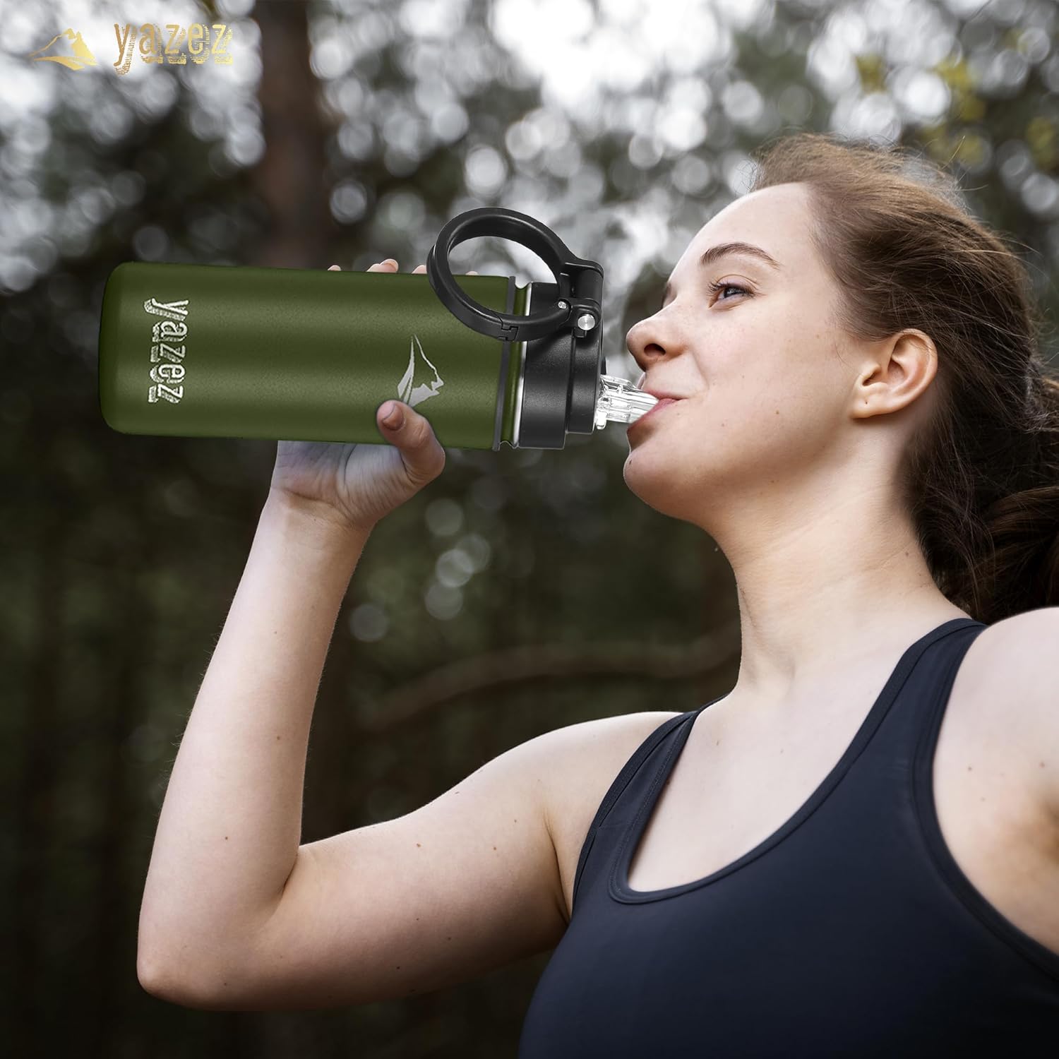 Botella de agua deportiva  Botellas de agua de acero inoxidable de 32 onzas  3 tapas botella de agua reutilizable de doble pared para gimnasio,