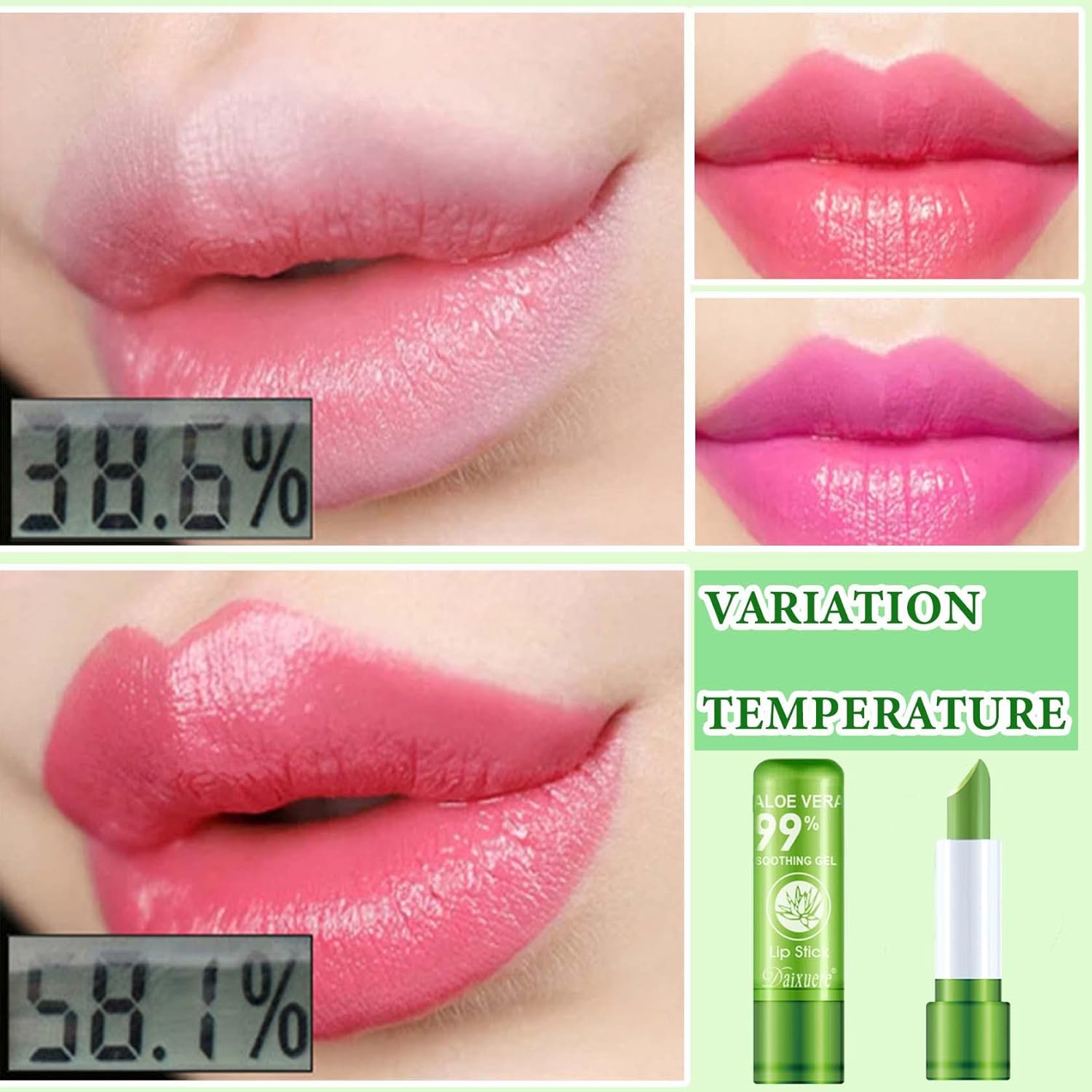 4 lápices labiales de aloe vera, juego de brillo labial mágico que cambia de color, de larga duración, nutritivo, impermeable, bálsamo labial