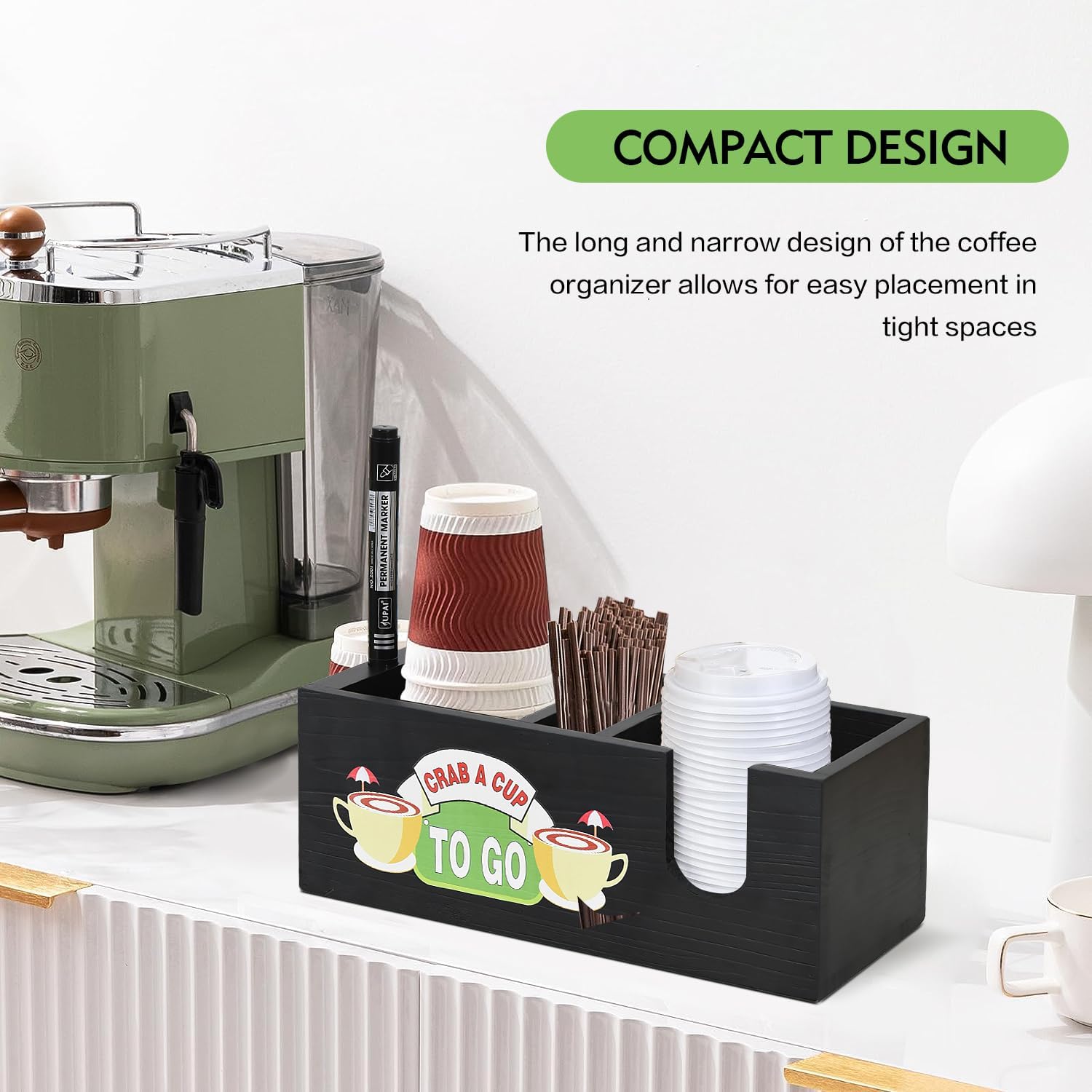 Accesorios y organizador de cafeterías dispensador de tazas de café, decoración de barra de café de madera, dispensador de tazas desechable, soporte