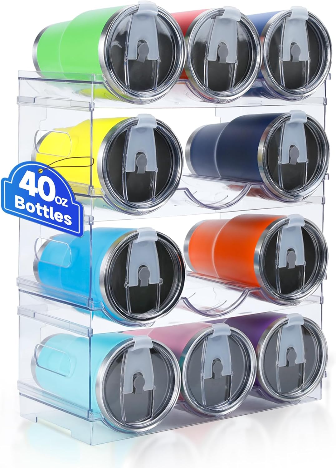 Compartimento grande Organizador de botellas de agua para Stanley de 40 onzas, paquete de 4 organizadores apilables de botellas de agua, soporte