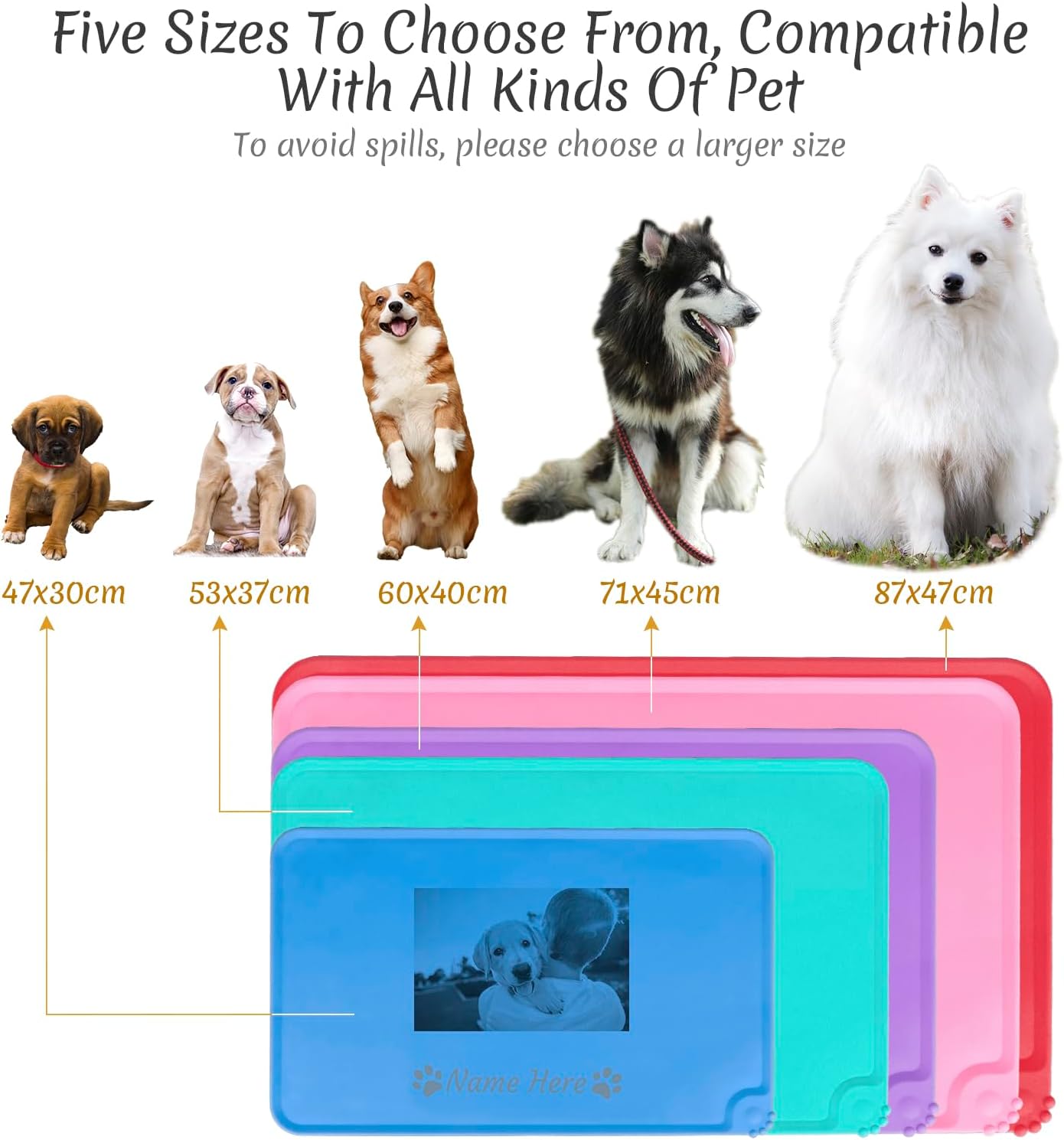 OXYEFEI Tapete personalizado de comida para perros y gatos, tapete para perros para comida y agua, tapete de silicona para tazones de comida para