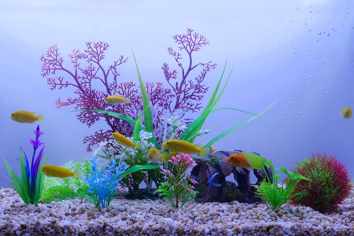 Plantas de acuario, pecera artificial, plantas de plástico, decoración de plantas de coral falso, color blanco y rojo, juego de 6 piezas