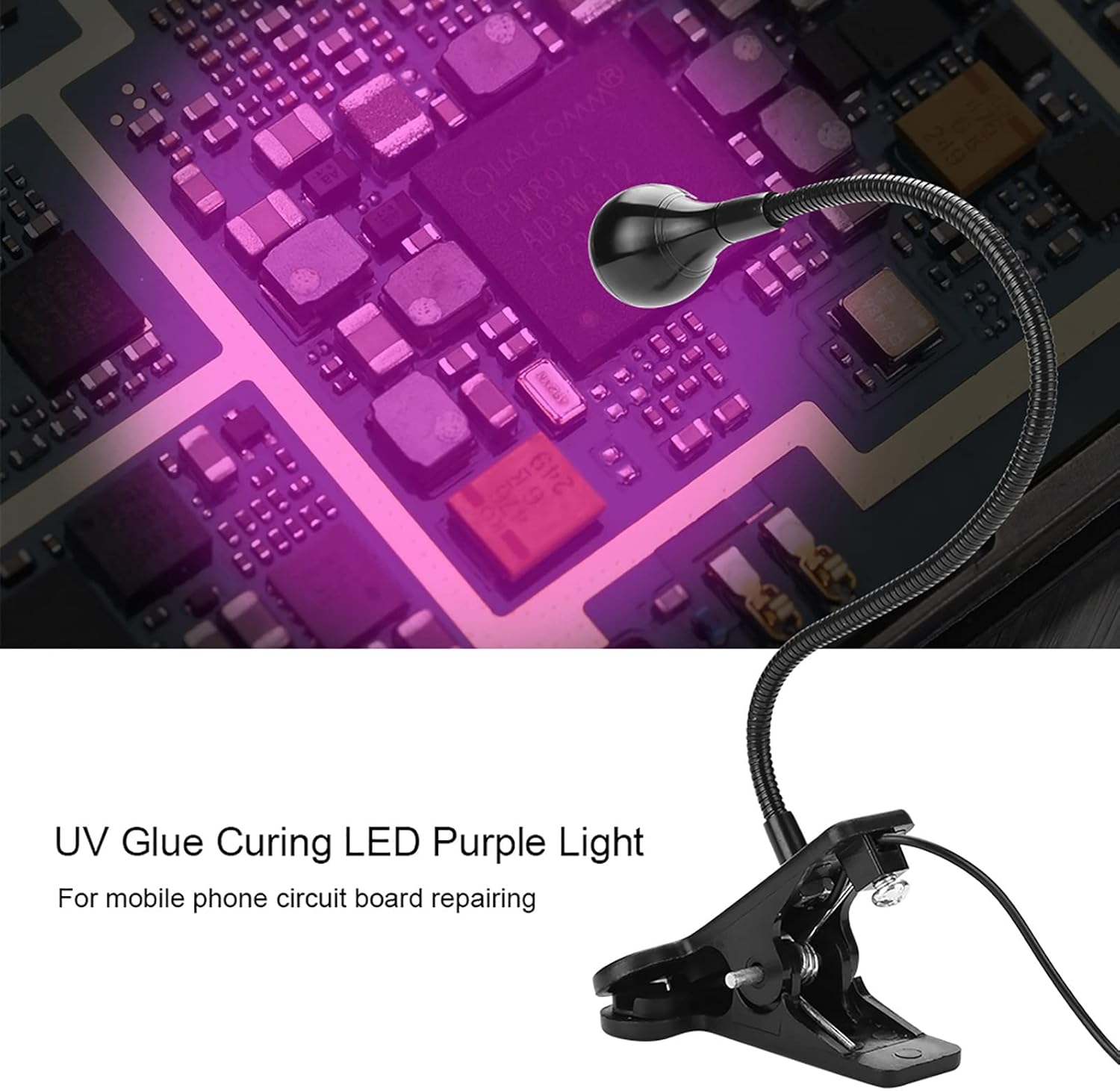 GOWENIC Lámpara LED UV, lámpara de curado de pegamento UV portátil USB, cuello de cisne, luz ultravioleta con clip para uñas de gel, reparación de