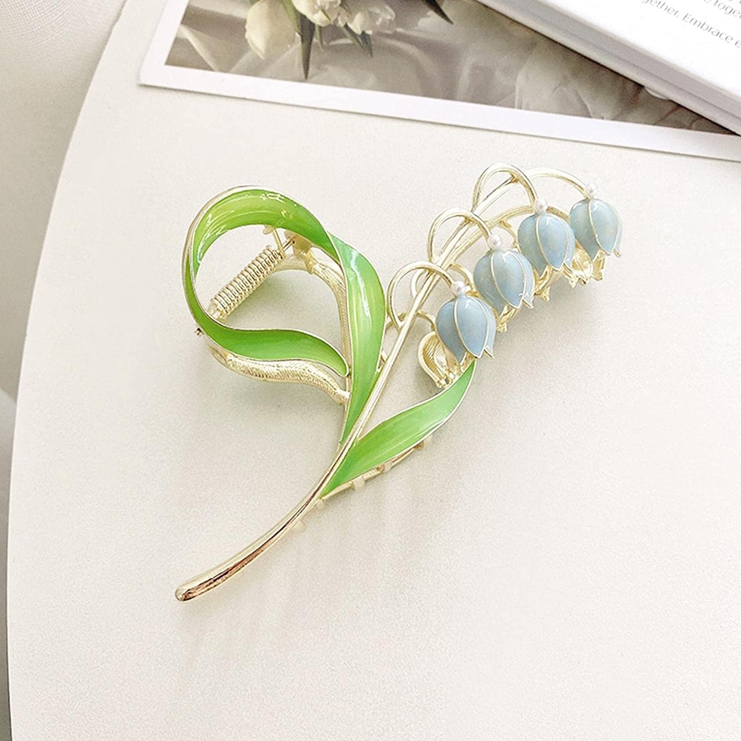 2 pinzas para el cabello con diseño de flores de lirio del valle, pinzas para el cabello de orquídea mandíbula de lirio, horquilla de metal con