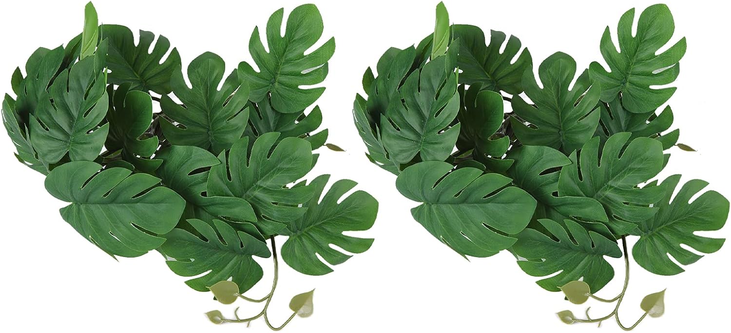 2 piezas de hojas de plástico realistas para decoración de peces, plantas de agua artificiales de simulación de vid con ventosa para terrarios de