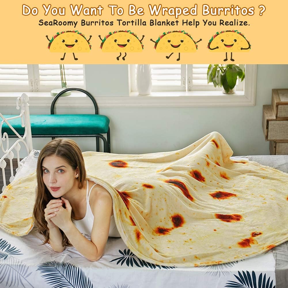 SeaRoomy – Manta redonda de tortilla gigante para burrito, envolvente, suave, para niños y adultos
