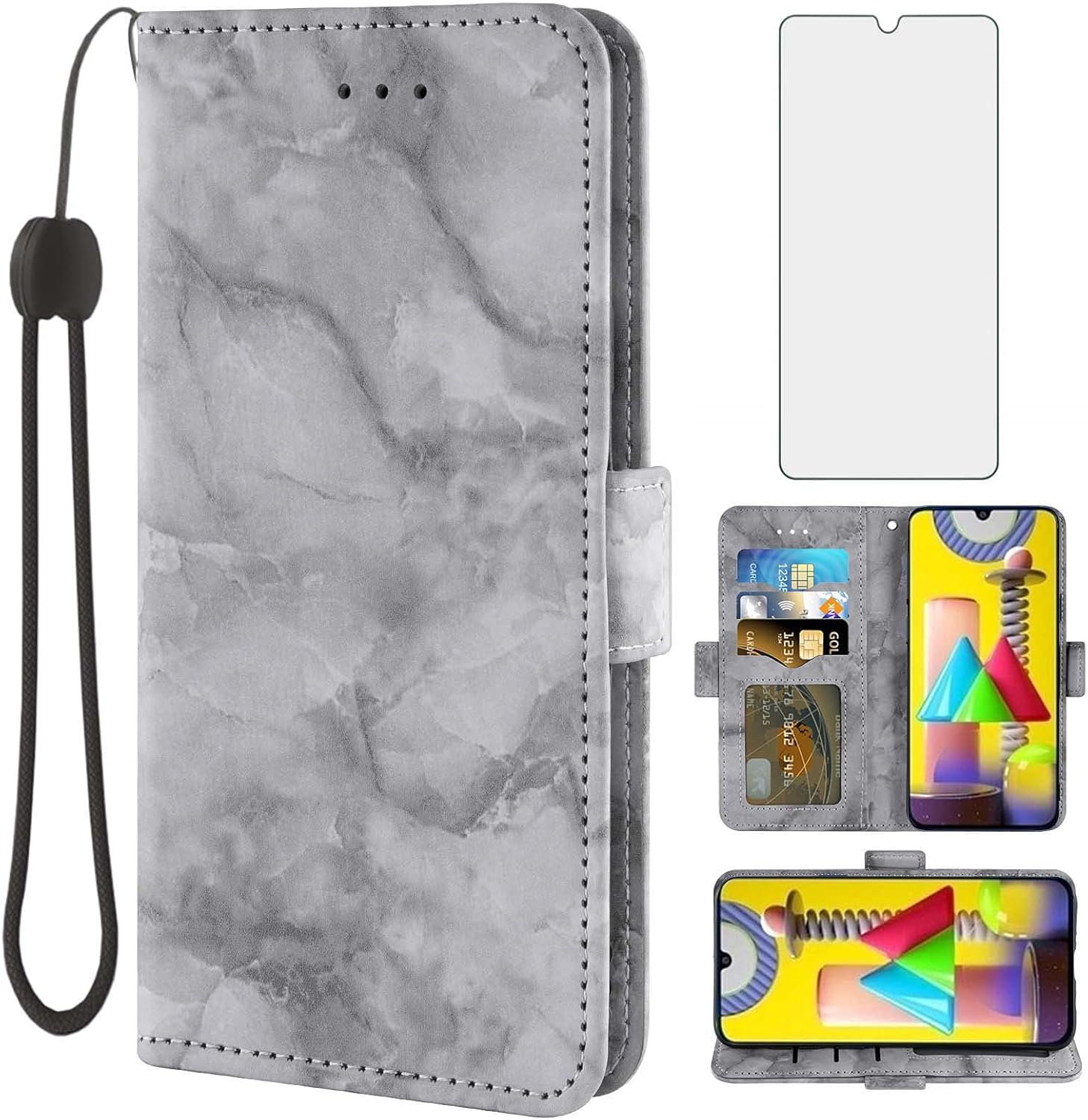 Asuwish Funda compatible con Samsung Galaxy M31M21sF41 y protector de pantalla de vidrio templado, accesorios para celulares, soporte para tarjetas,