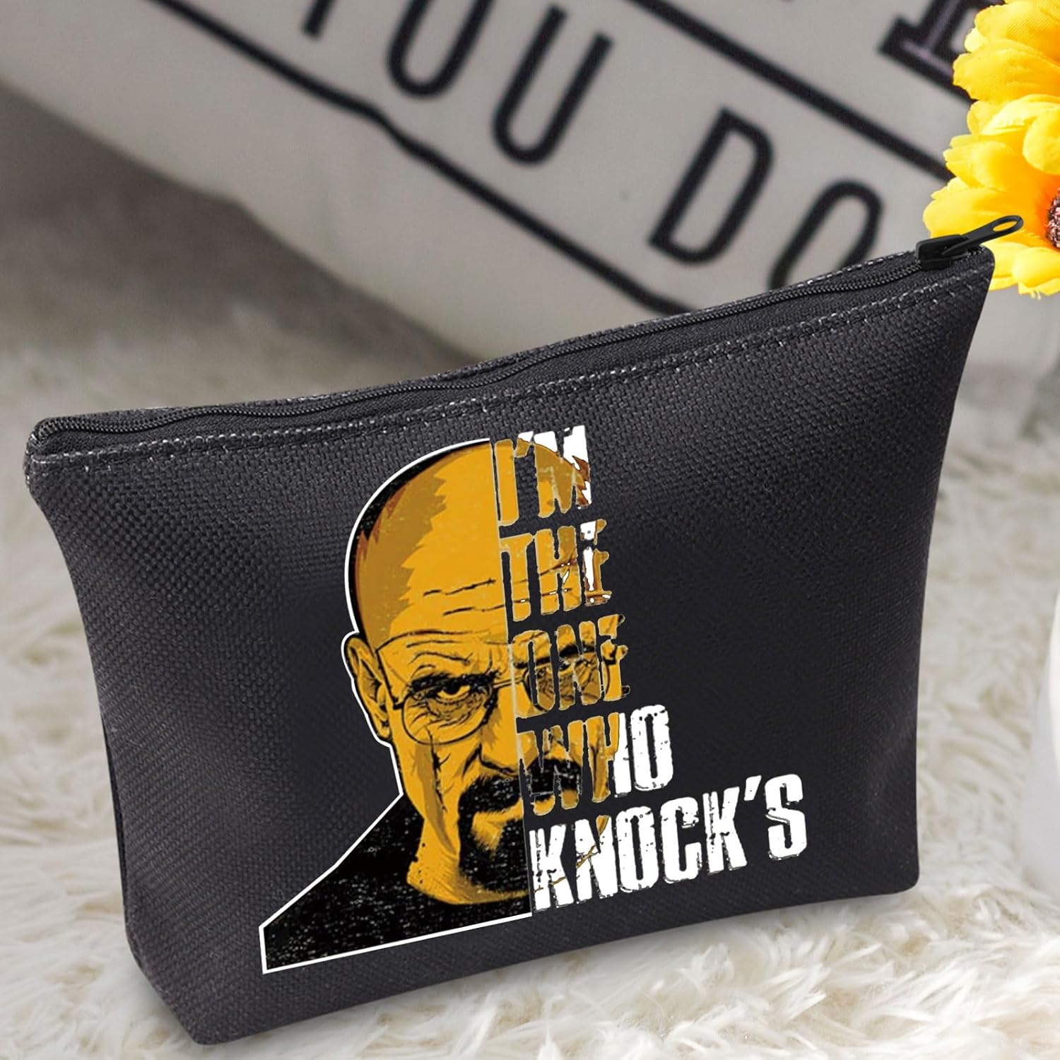 Walter White Bolsa de maquillaje cosmética Walter White Fans Regalos I Am The One Who Knocks, bolsa de maquillaje con cremallera para fanáticos de