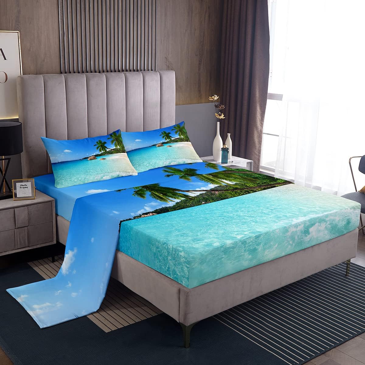 Erosebridal Juego de sábanas tamaño King con temática oceánica, juego de ropa de cama de playa hawaiana estilo hawaiano para niños, adolescentes,