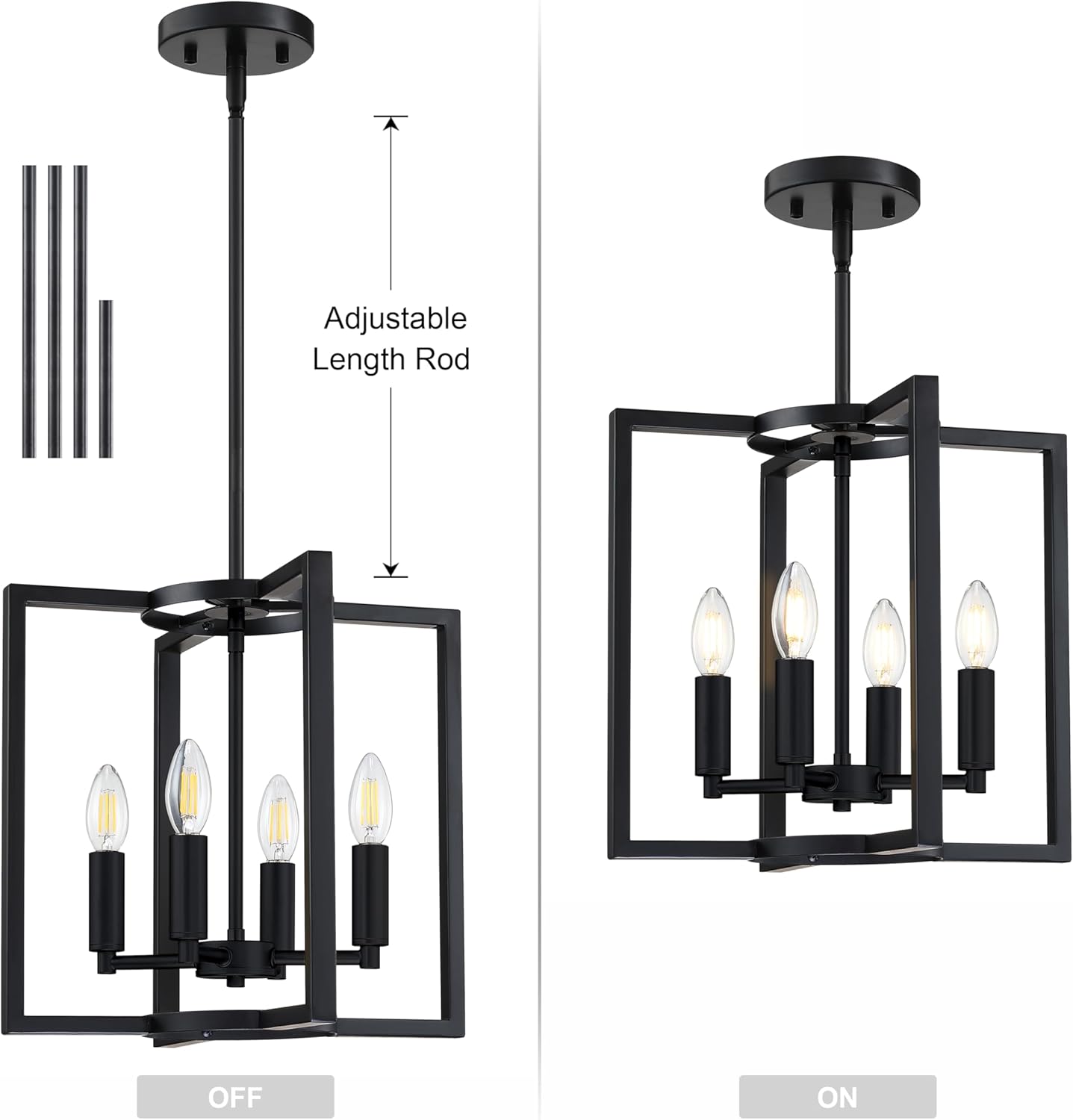 Paquete de 2 lámparas rústicas de 4 lámparas colgantes para isla de cocina y granja, con marco de metal con acabado negro para entrada, comedor,