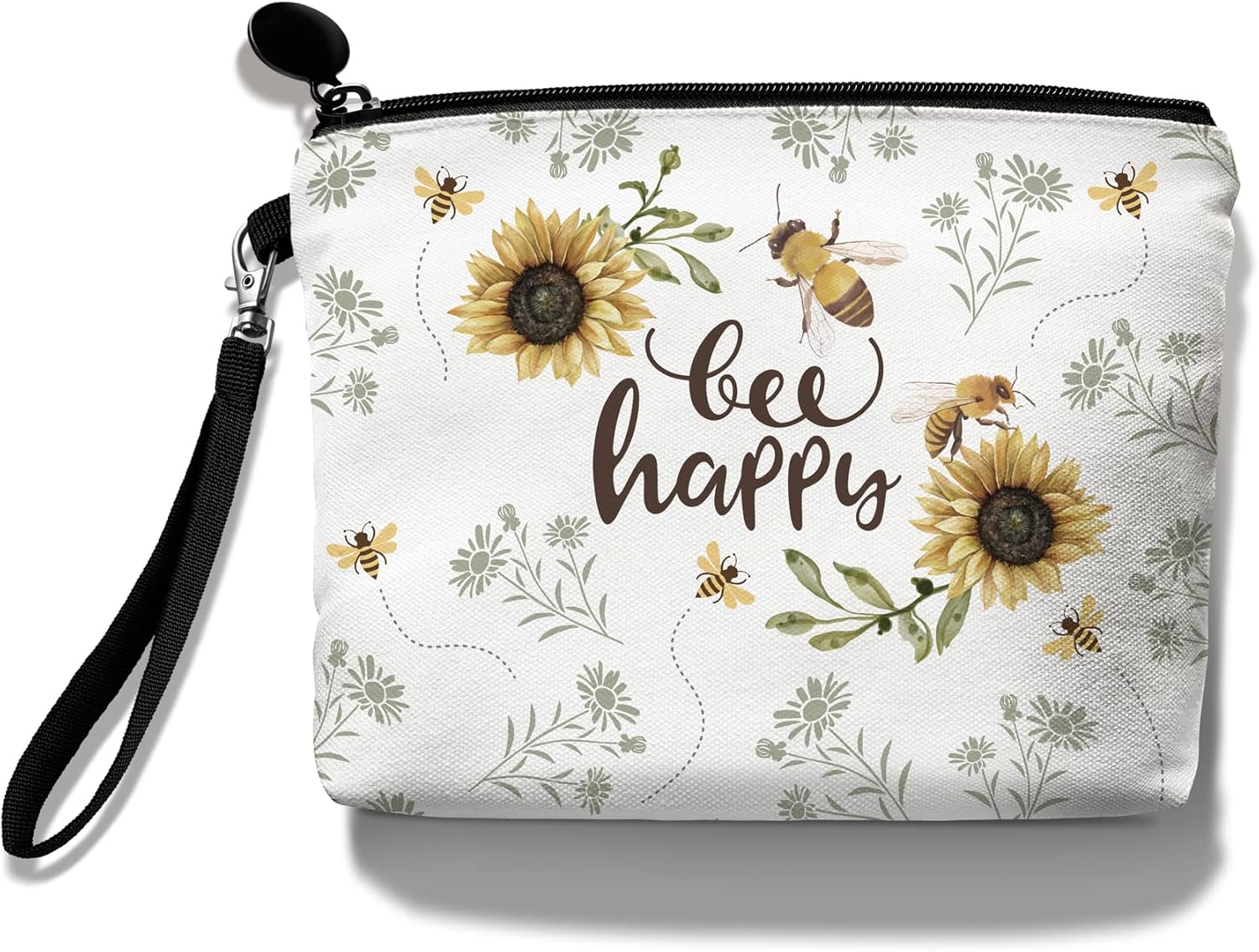 Bolsa de maquillaje de viaje, Blanco, Abeja-abeja feliz