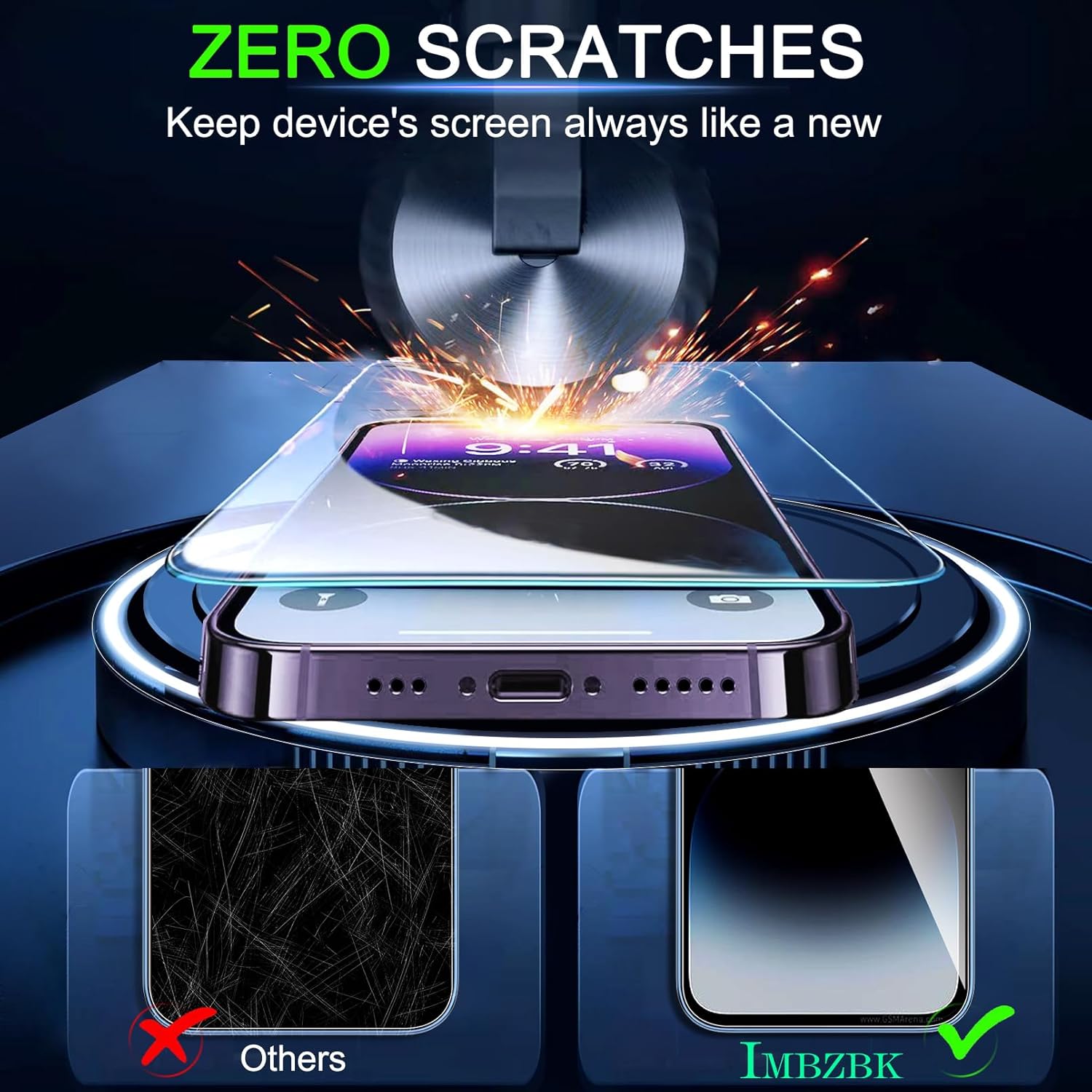 IMBZBK Paquete de 3 protectores de pantalla para iPhone 14 Pro de vidrio templado con 3 protectores de lente de cámara, accesorios 9H antiarañazos