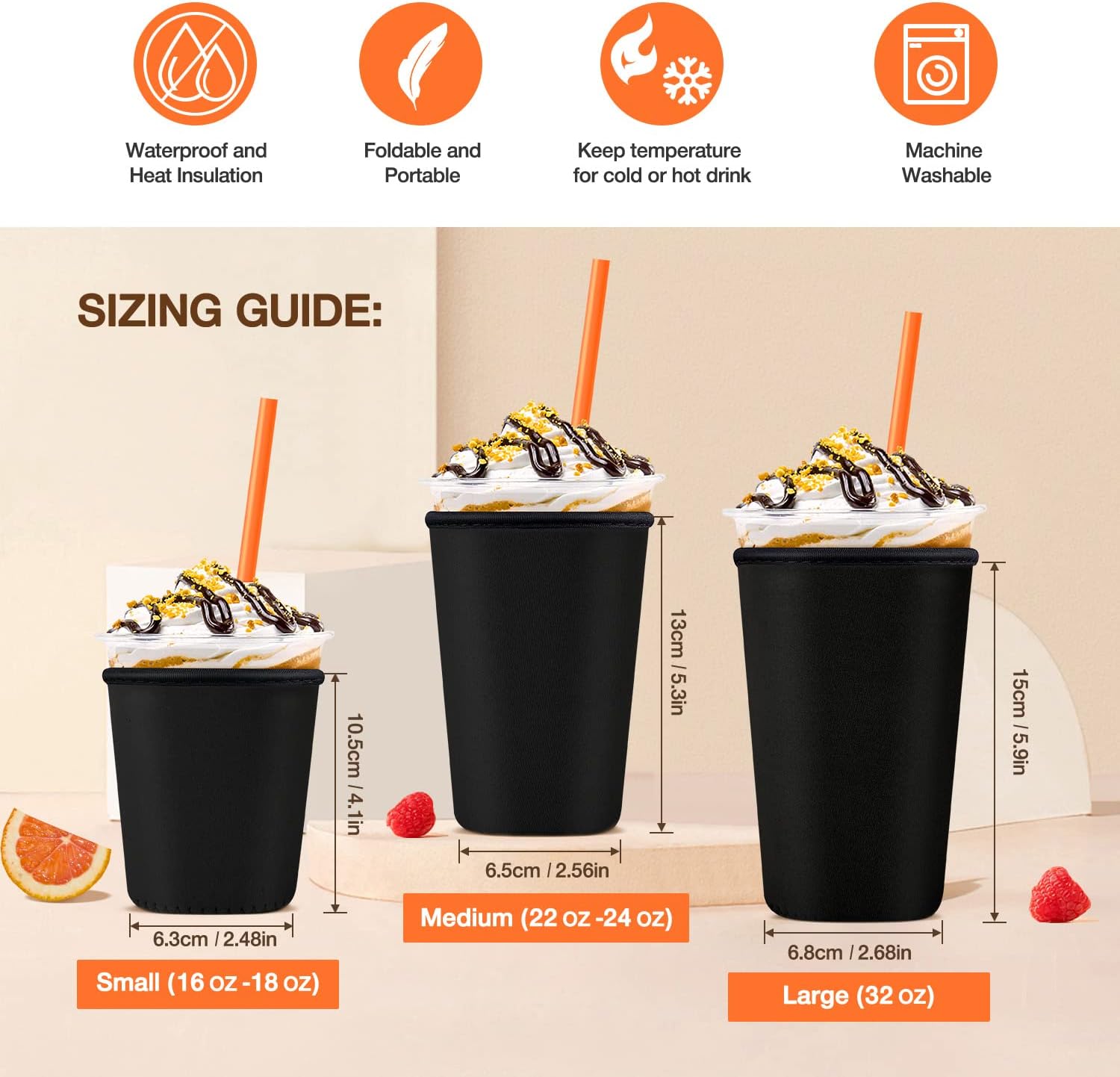 Funda de taza de café helado para tazas de gran tamaño, de neopreno, reutilizable, soporte para tazas de café helado para bebidas frías y calientes,