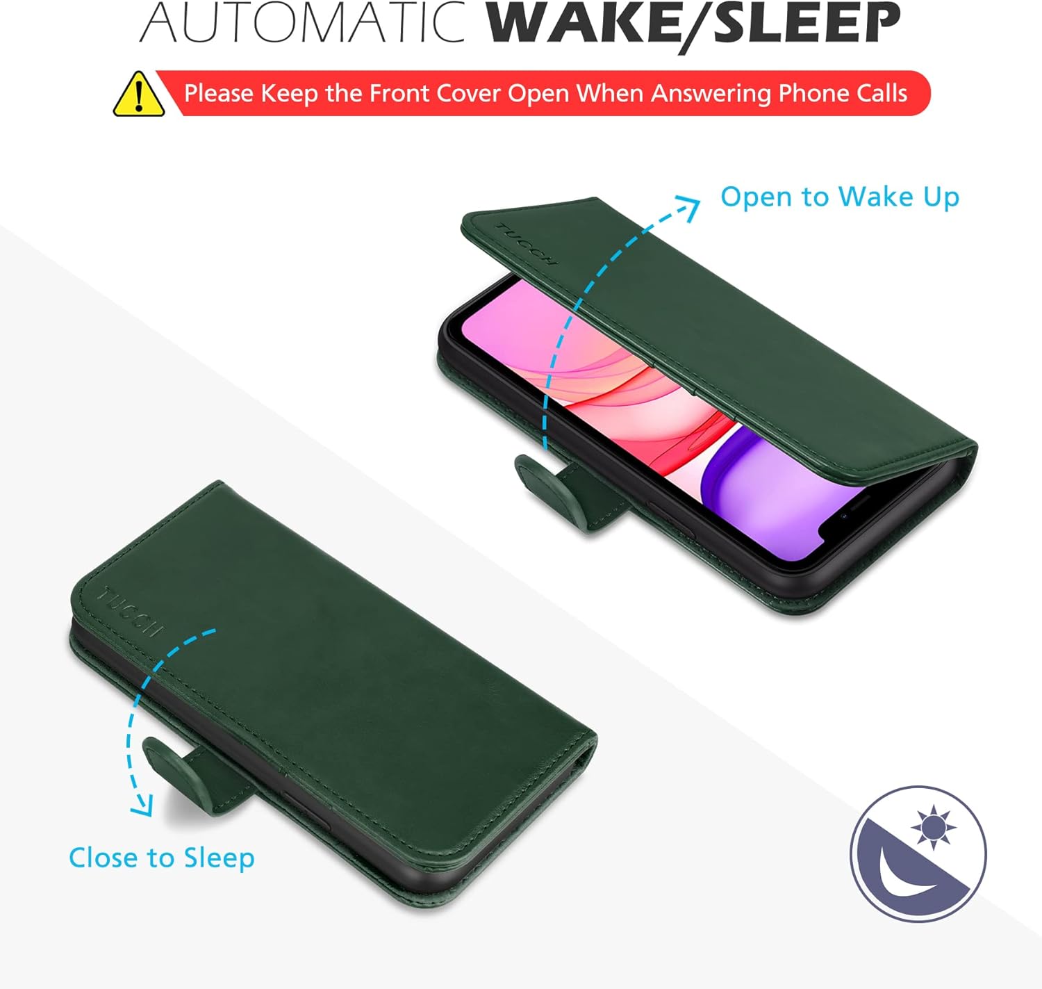 TUCCH Funda tipo cartera para iPhone 11 Pro Max, ranura magnética para tarjetas con bloqueo de radiofrecuencia automática y bloqueo RFID, funda de