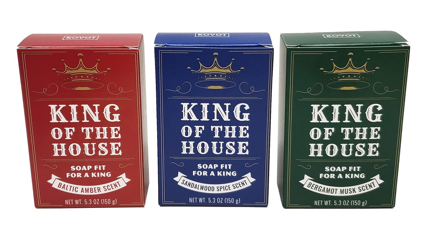 Kovot King of the House – Juego de regalo de barra de jabón, jabón perfumado hidratante de 5.3 onzas (paquete de 3 unidades)