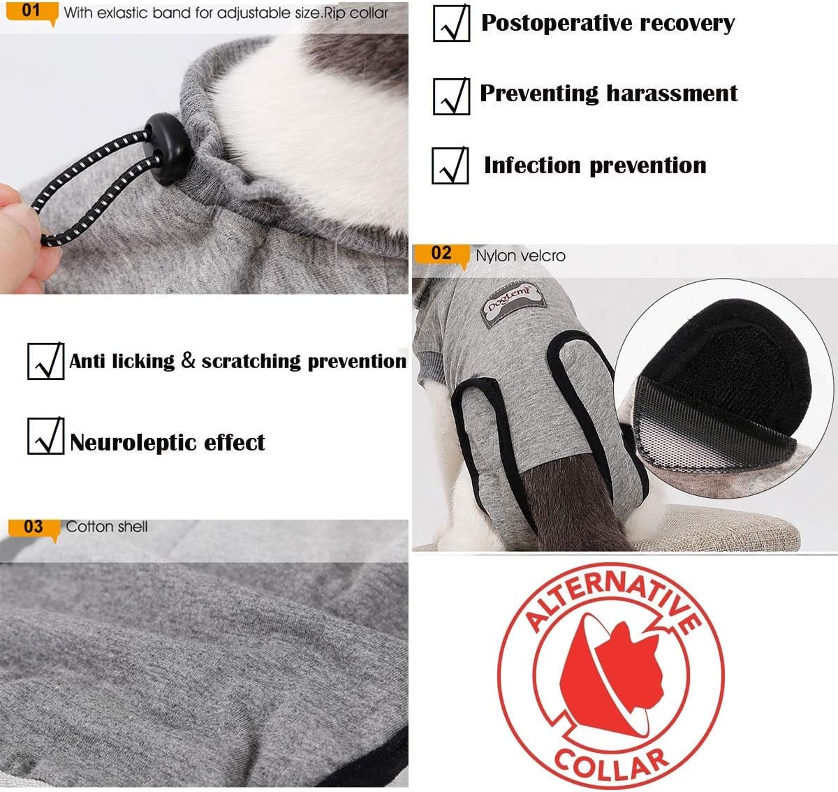 Bonaweite Traje de recuperación para gatos, traje de recuperación profesional para gatos para heridas abdominales, camisa alternativa antilamidas