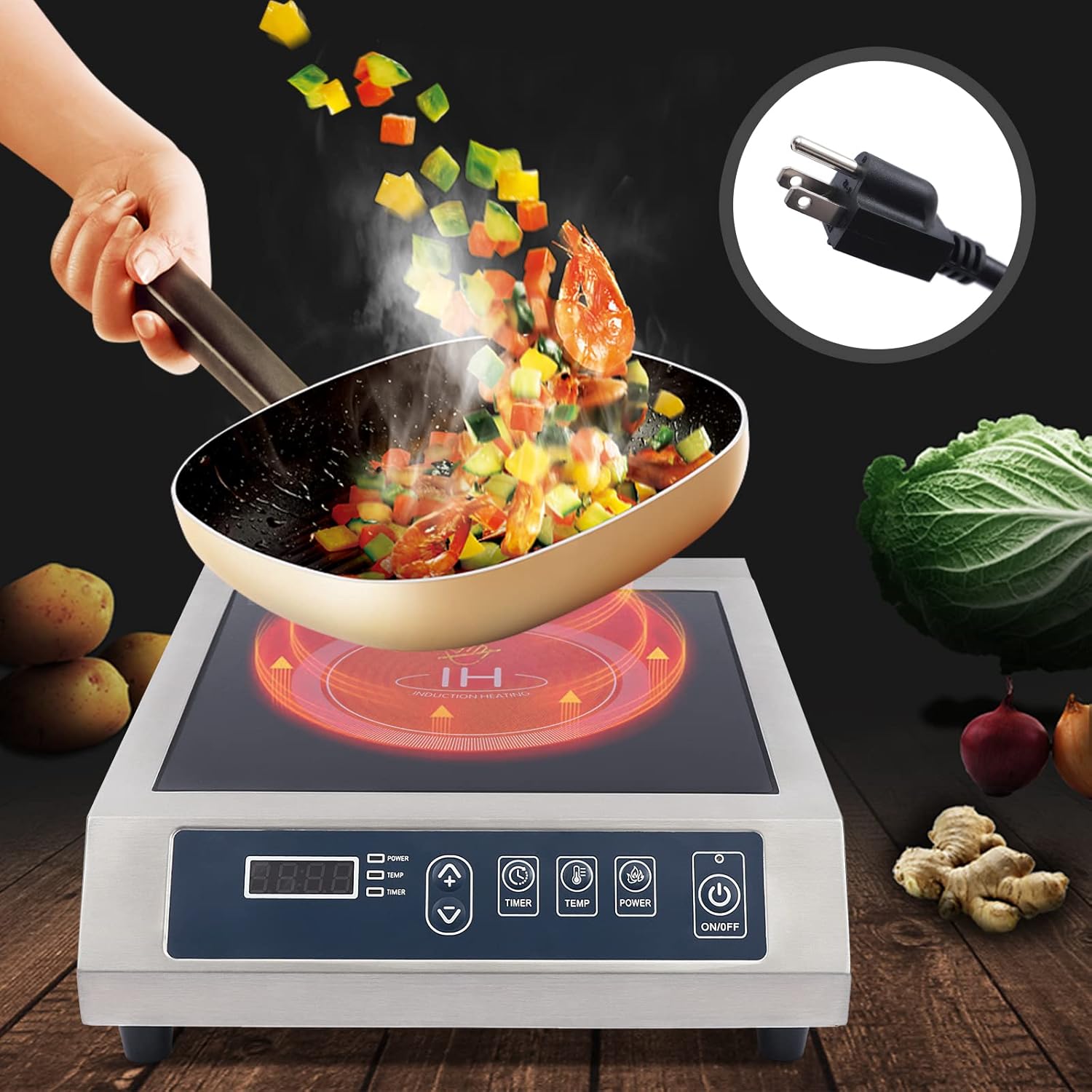 Estufa de inducción comercial grande, Quemador portátil de encimera de 1800 W, Cocina de inducción individual profesional para chef profesional,