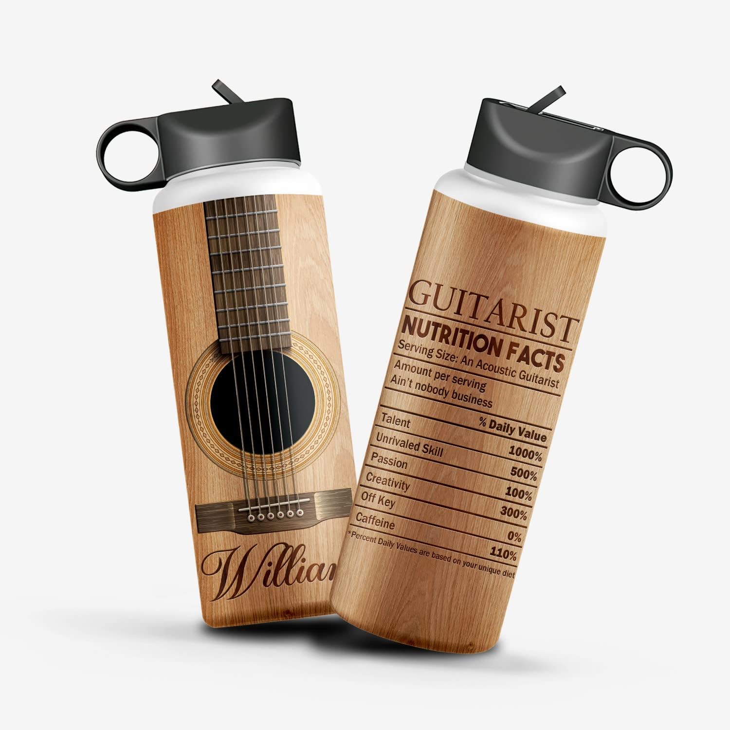 Zocoshi Botella de agua de guitarra personalizada Información nutricional de guitarrista, regalos personalizados  Regalos para guitarristas hombres,