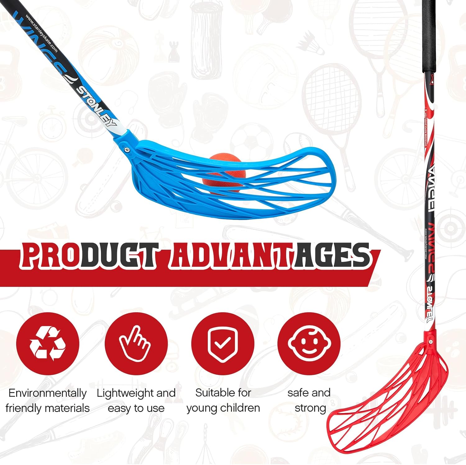Juego de 12 piezas de 6 bolas de floorball elemental de 37.4 pulgadas y pelota de floorball para niños y adolescentes, pelota de floorball para