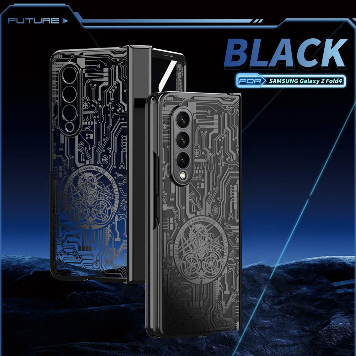 Miimall Funda para Samsung Galaxy Z Fold 4 con protector de pantalla, funda plegable 4 con protección de bisagra + textura de chapado mecánico de