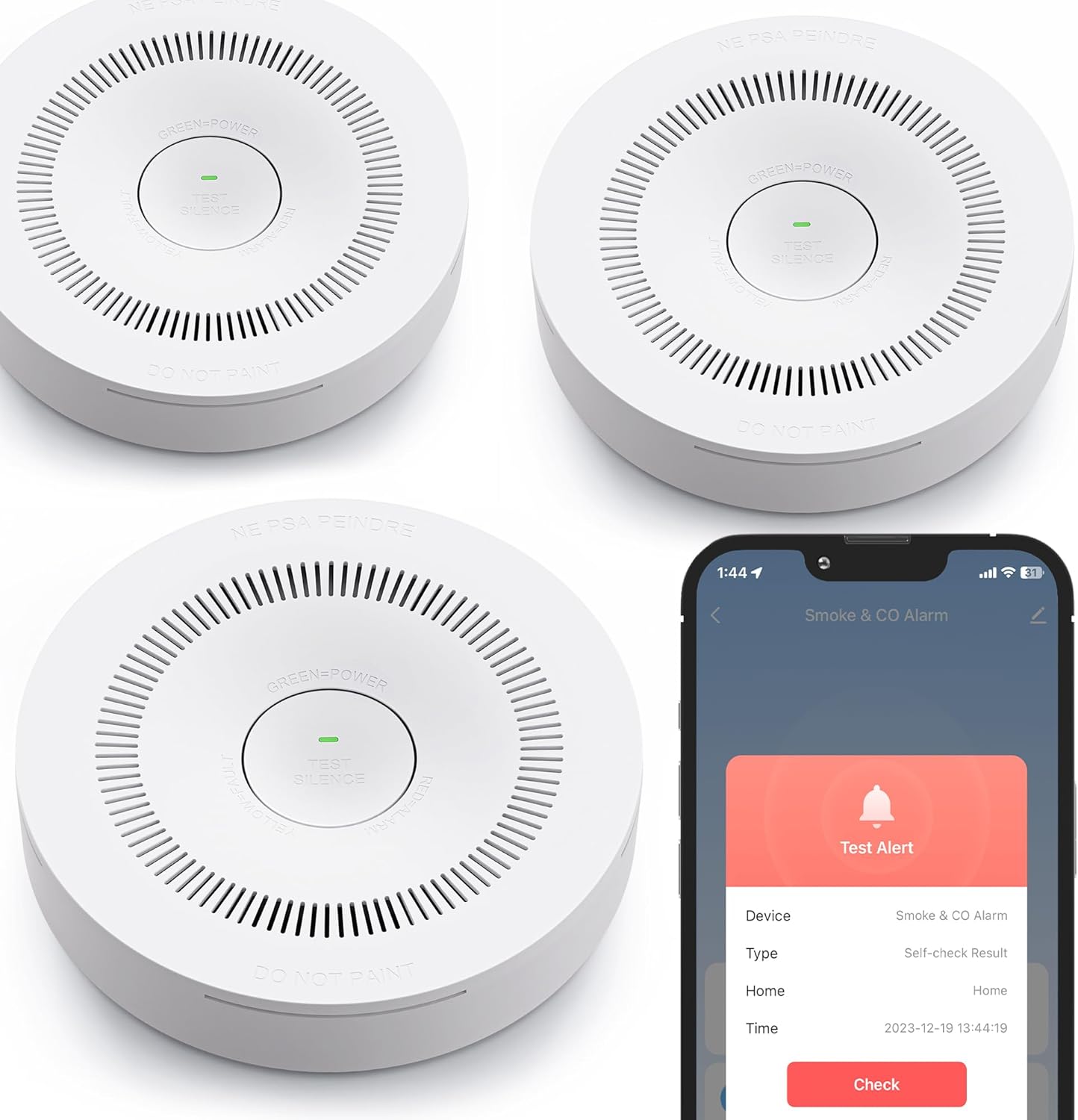 TREATLIFE Detector de humo inteligente WiFi 2 en 1, detector de monóxido de carbono, respaldo de batería, alarma de incendio de humo y CO,
