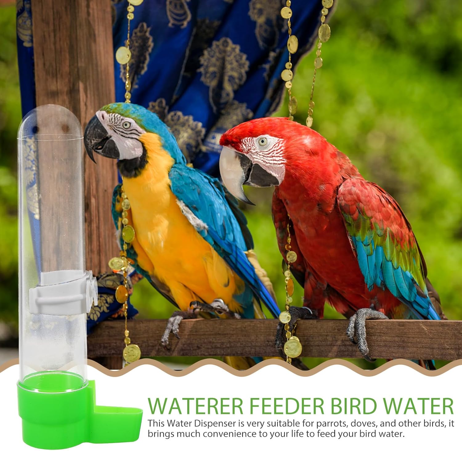 Bebedero de pájaros Fuente de agua para pájaros Dispensador de agua para pájaros, alimentador de loros, accesorios para jaula de pájaros,