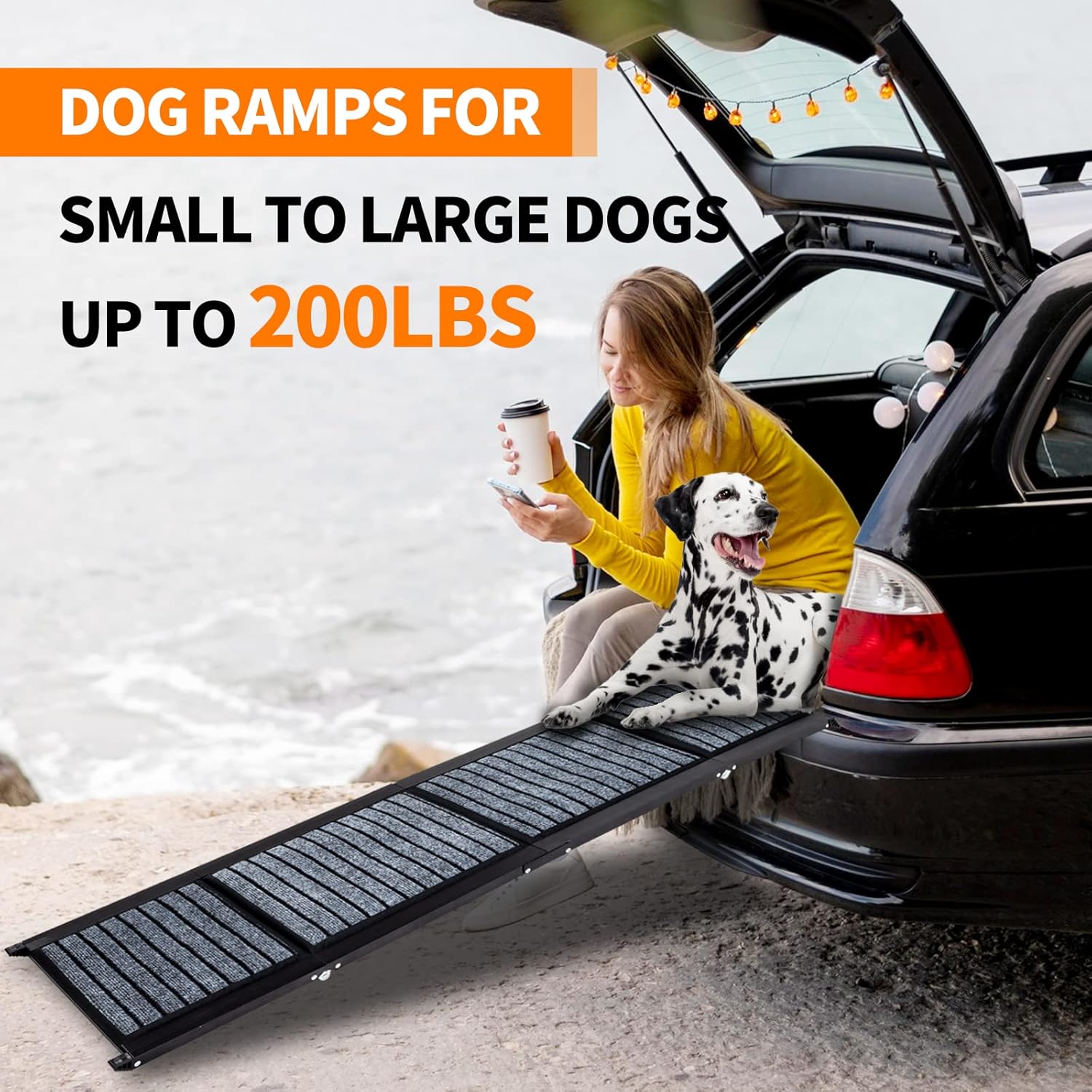 Rampa plegable para perros medianos y grandes, rampa de escalera portátil para mascotas con superficie antideslizante, 62 pulgadas de largo y 17
