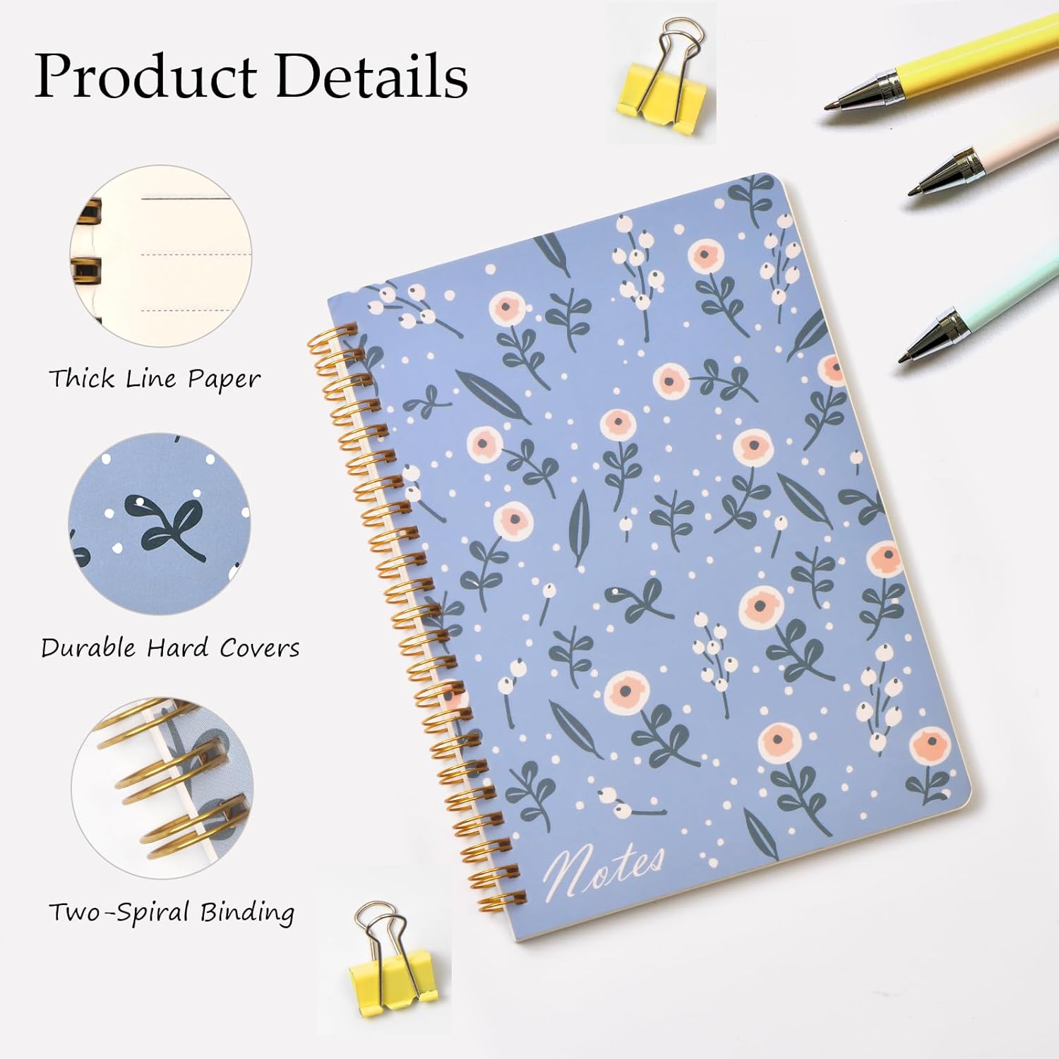 Cuaderno de espiral, paquete de 3 cuadernos rayados A5, cuadernos en espiral de 8.3 x 5.8 pulgadas, cuadernos pequeños y lindos para mujeres,
