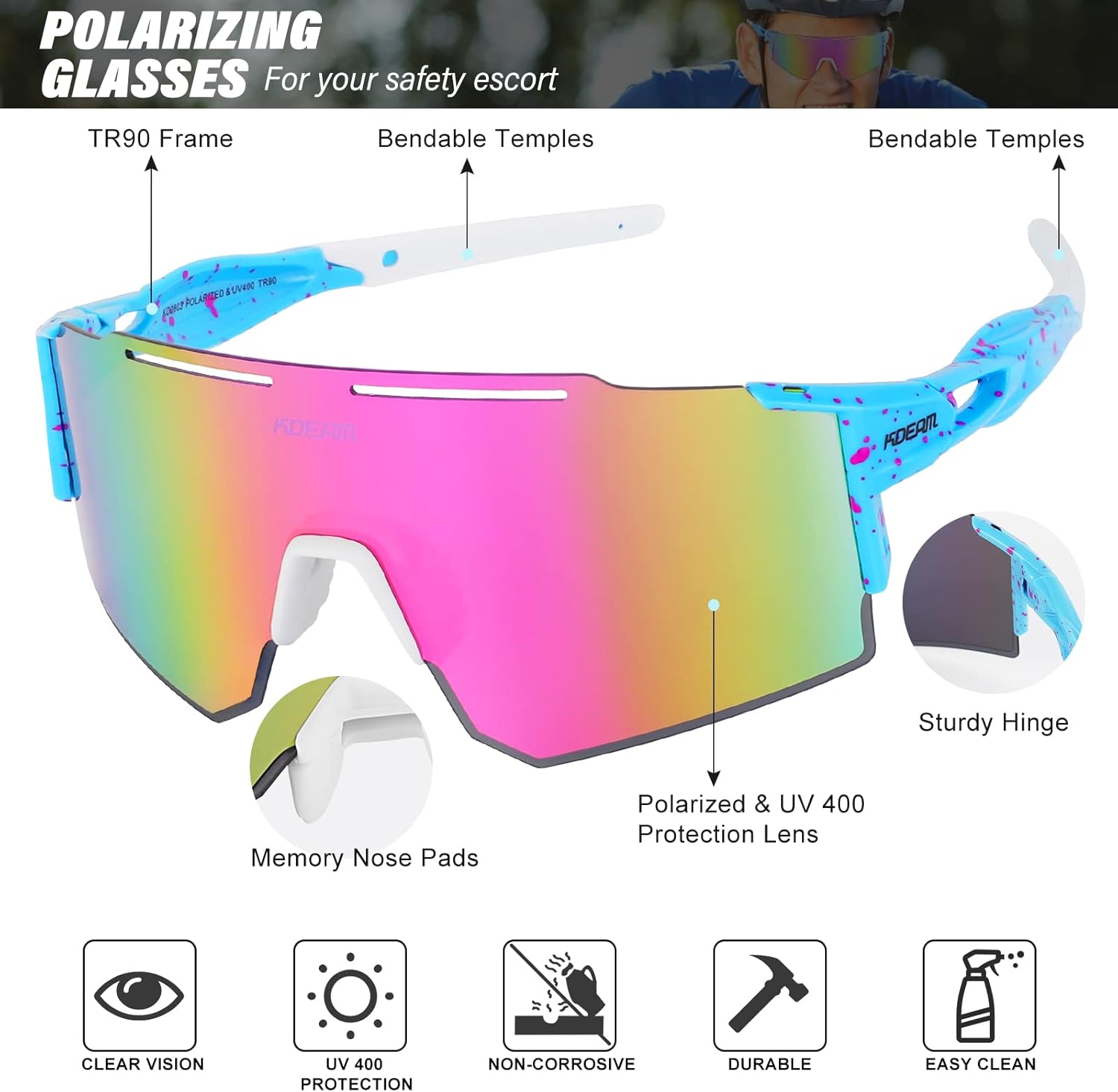 Gafas de sol polarizadas deportivas para mujeres y hombres, UV400, gafas de ciclismo, béisbol, correr, pesca, al aire libre, resistentes al viento