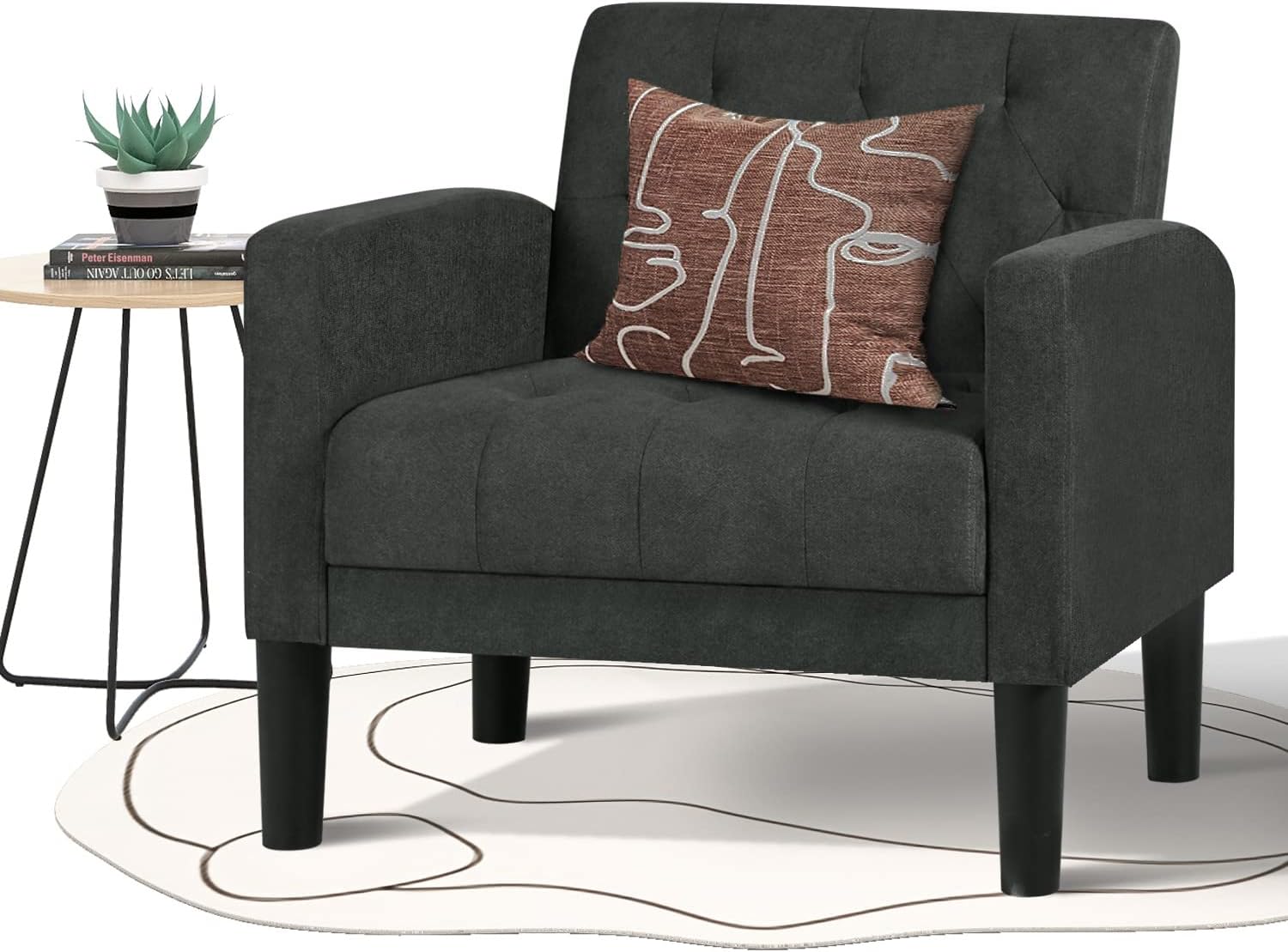 VAMEPOLE Silla decorativa, cómoda silla de sala de estar, acogedora silla decorativa copetuda moderna de mediados de siglo, silla tapizada con brazo