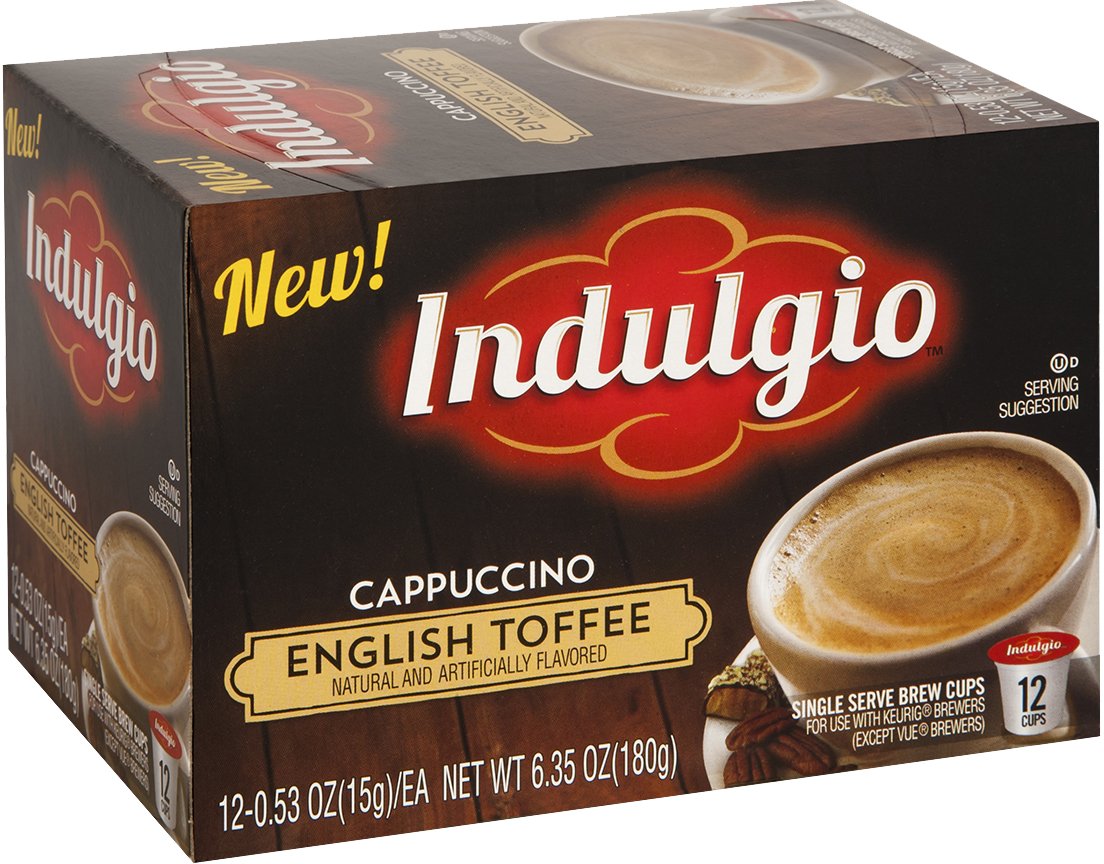 Indulgio Capuchino, caramelo inglés, 12 unidades de taza individual para cafeteras Keurig K-Cup