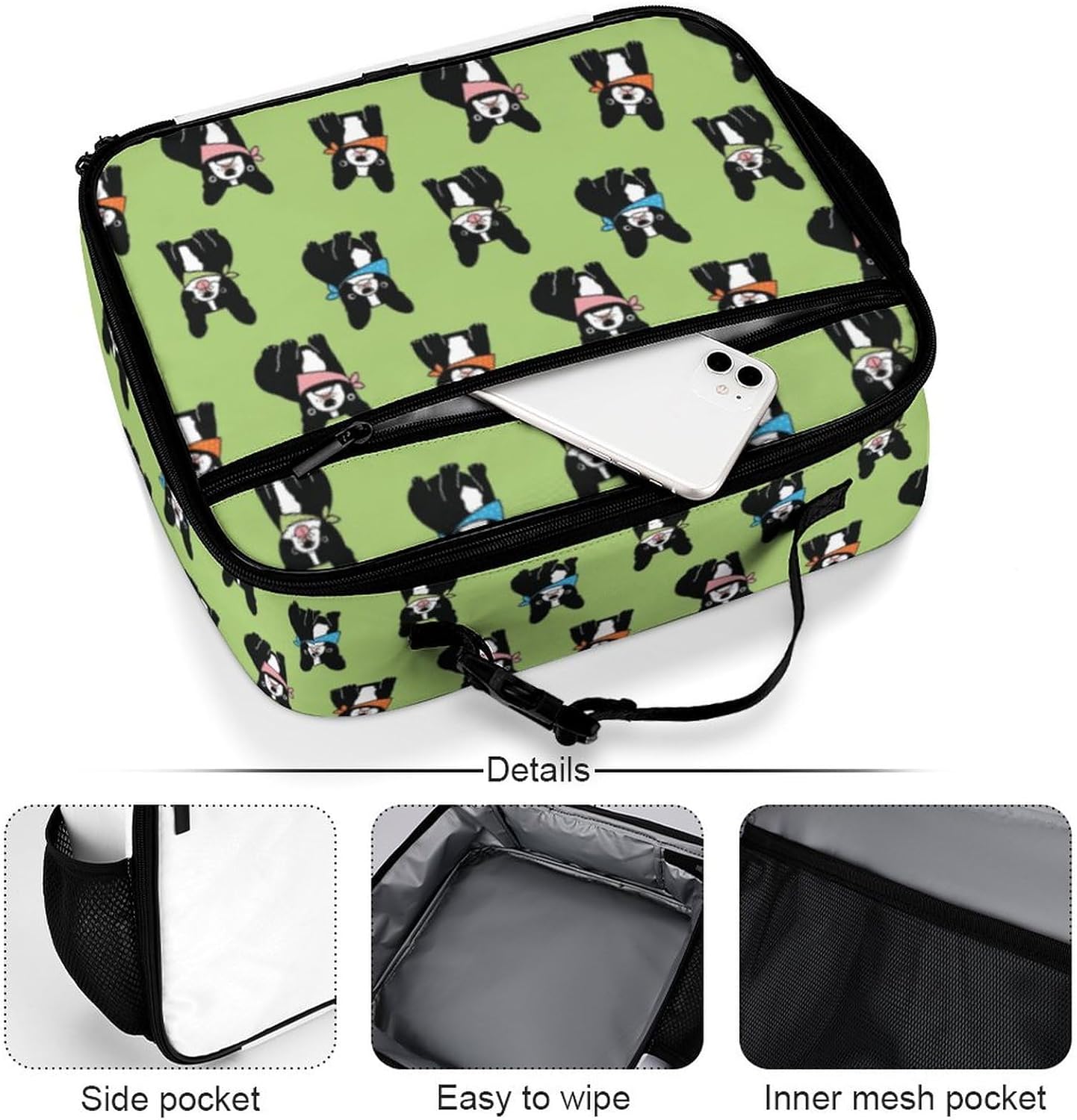 Lonchera reutilizable de bulldog francés, bolsa de almuerzo aislada, lonchera para comida y alimentos, bolsa de mano para mujeres, niños, niñas,