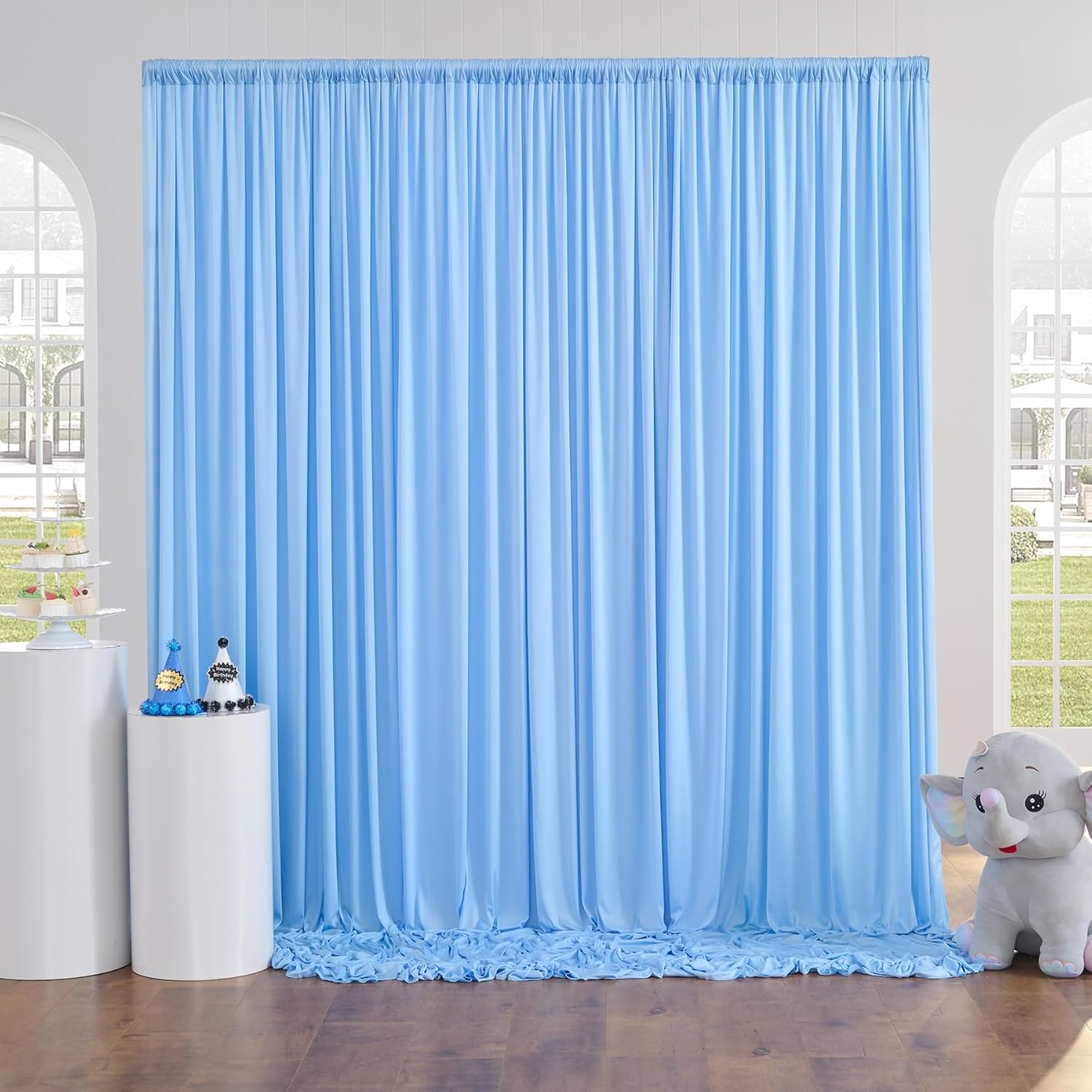 Cortinas de fondo azul bebé de 10 x 20 pies, sin arrugas, cortinas de fondo de poliéster azul claro, decoraciones de fondo para fiesta