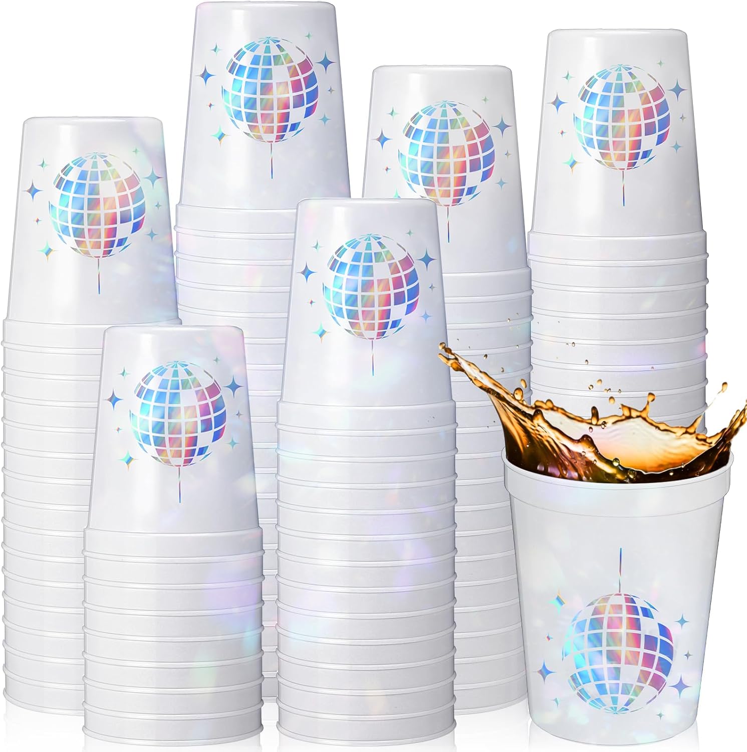 Tioncy 50 piezas de 16 onzas de suministros de fiesta de discoteca tazas de bola de discoteca reutilizables tazas de discoteca tazas de disco de los