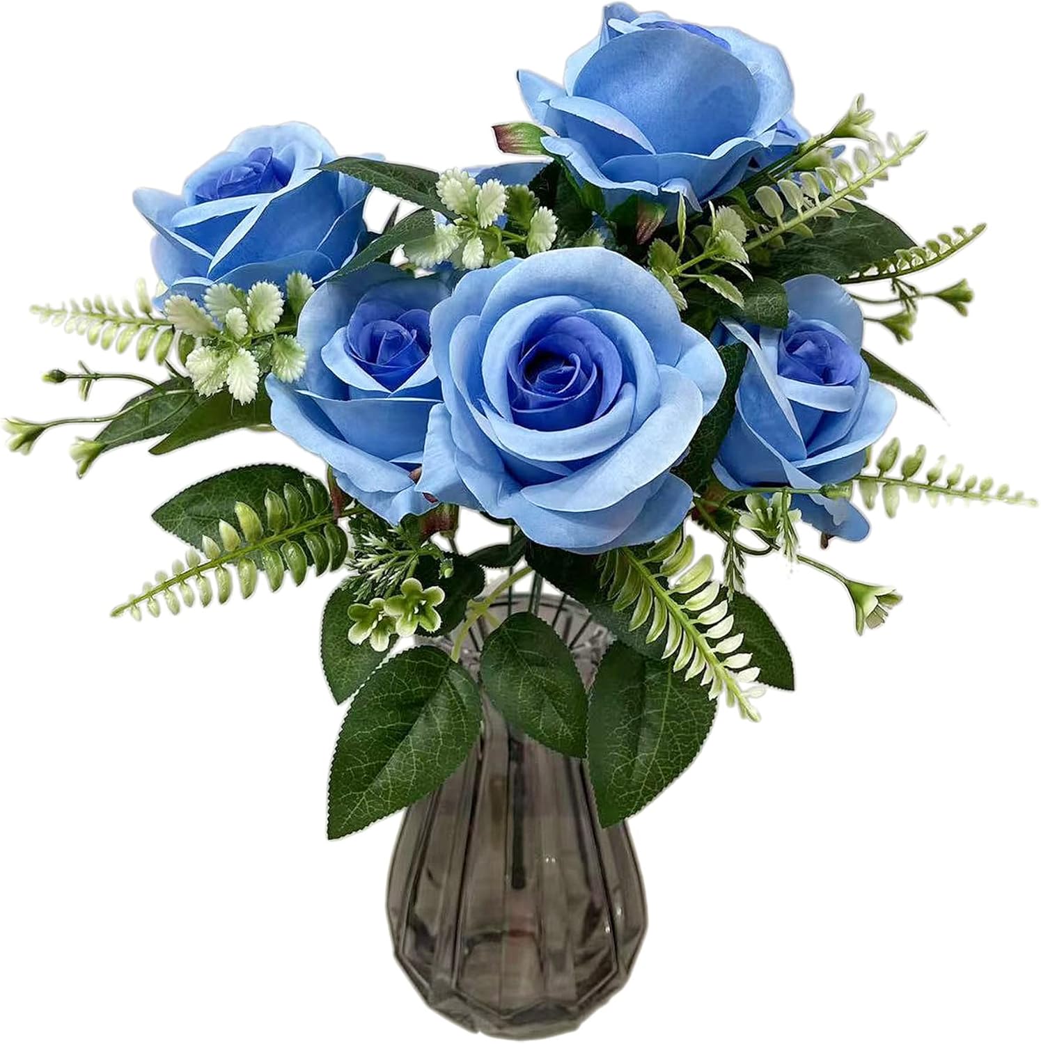UKELER 2 racimos de rosas artificiales de seda azul con tallos para decoración del hogar, fiesta, festival, decoración de boda