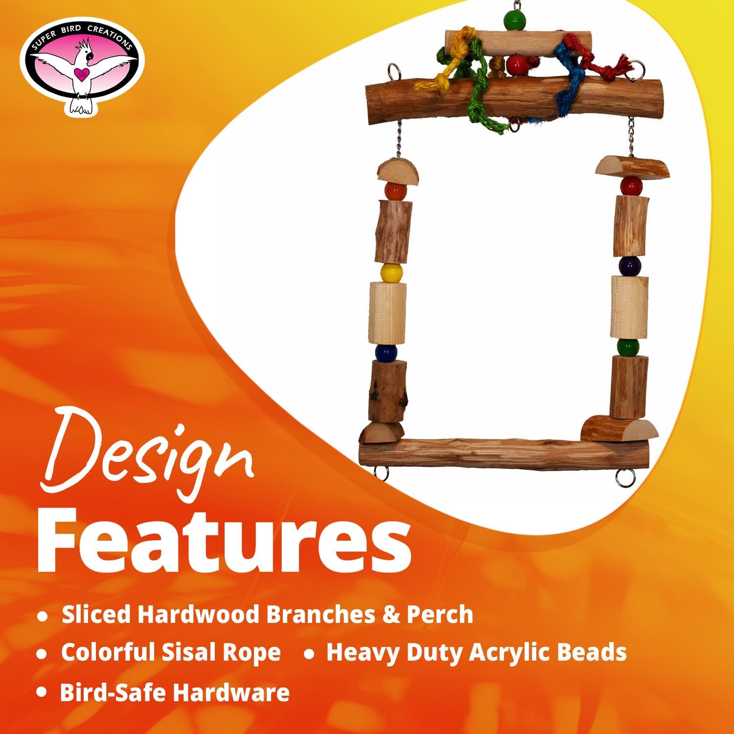 Super Bird Creations SB1159 Mega Swing Bird Toy – Columpio de ejercicio y enriquecimiento para amazonas, grises africanos, eclectos, cacatúas,
