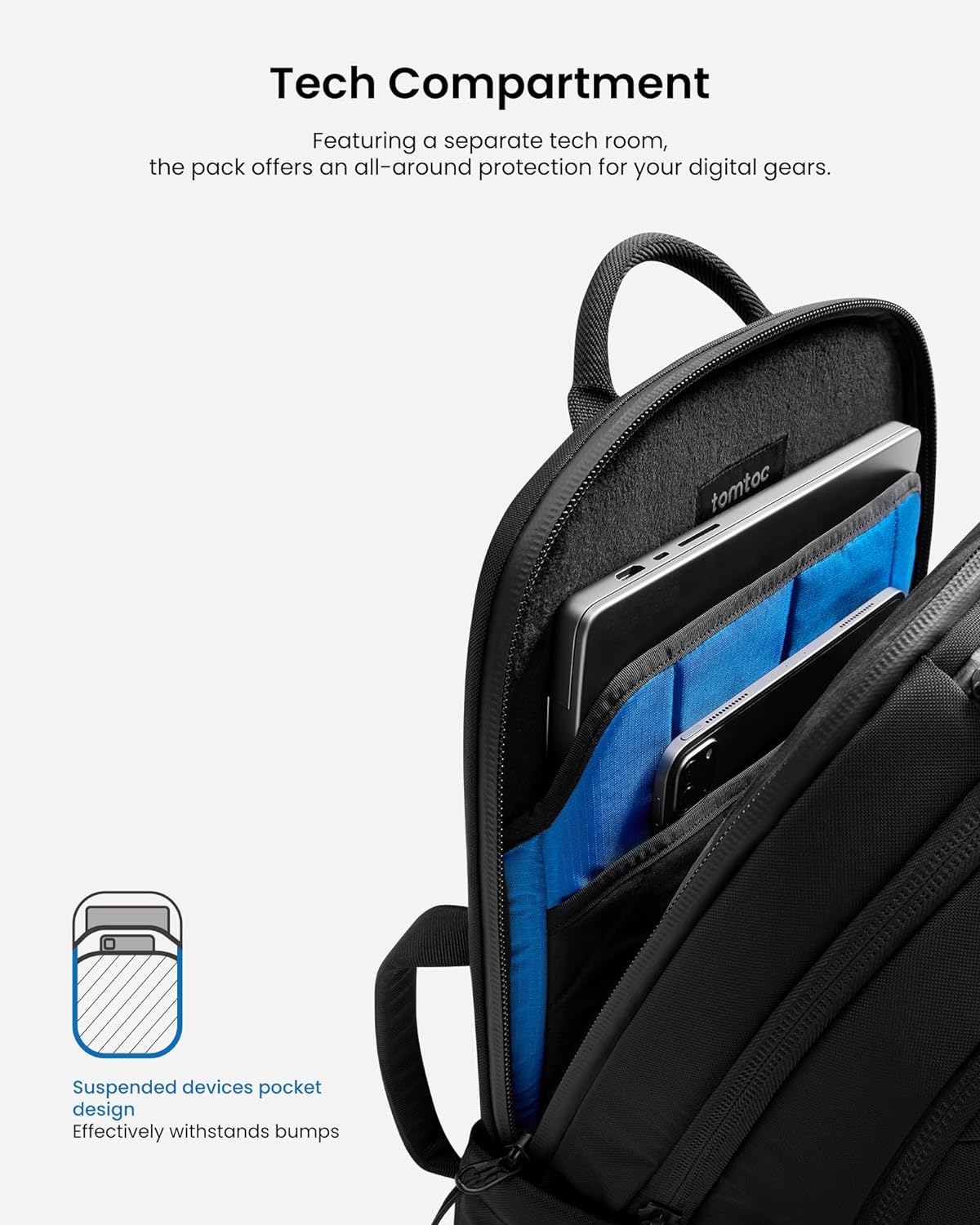 tomtoc Mochila para laptop de 17.3 pulgadas, mochila impermeable para computadora de viaje, ideal para viajes diarios, exploración urbana, viaje de