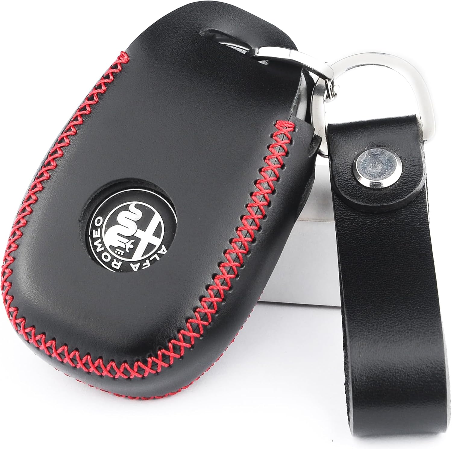 Funda para llavero de piel italiana auténtica a prueba de huellas dactilares compatible con Alfa Romeo Giulia Stelvio 4C Spider