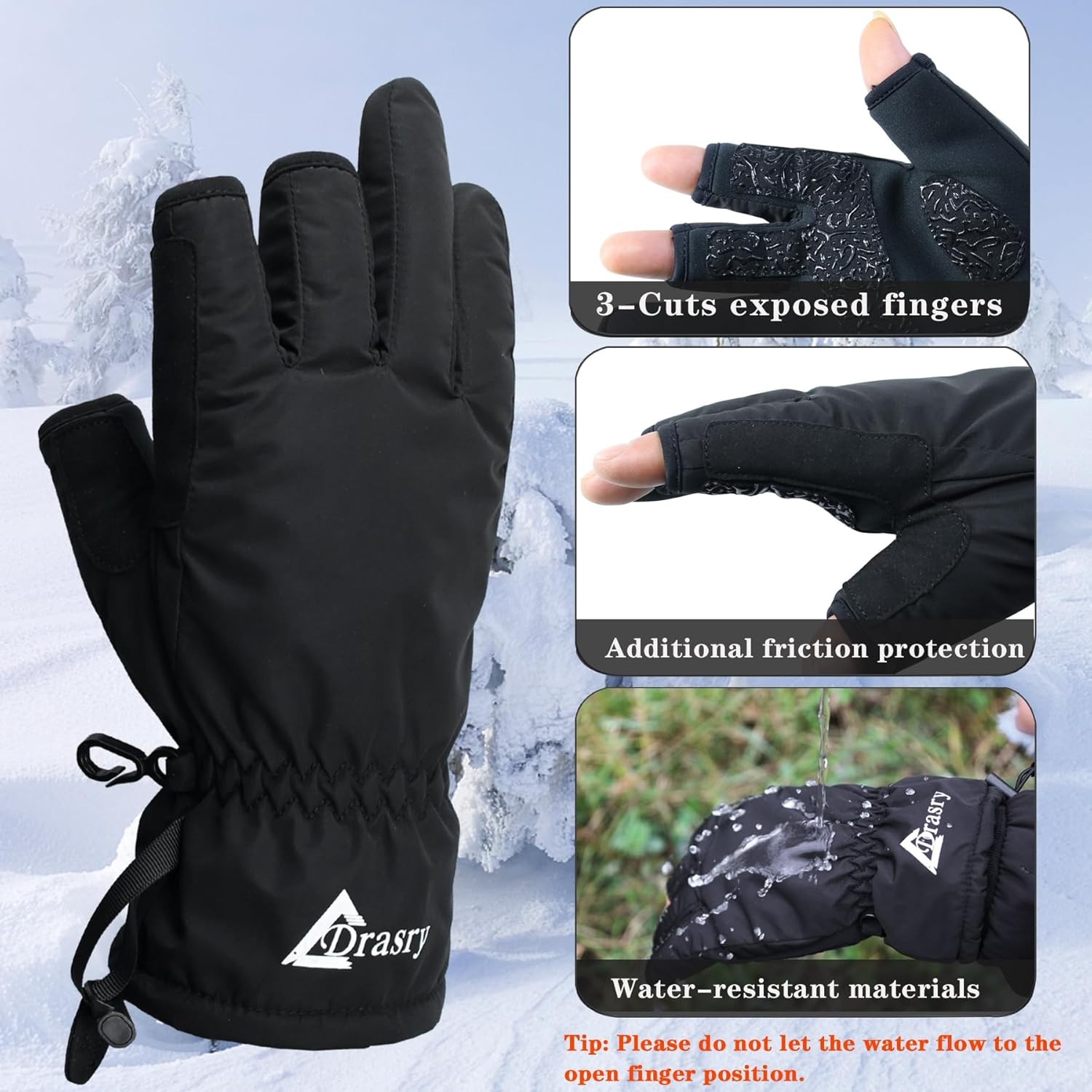 Drasry Guantes de pesca cálidos para hombres y mujeres para clima frío, aislados, repelentes al agua, ideales para pesca en hielo, pesca con mosca,