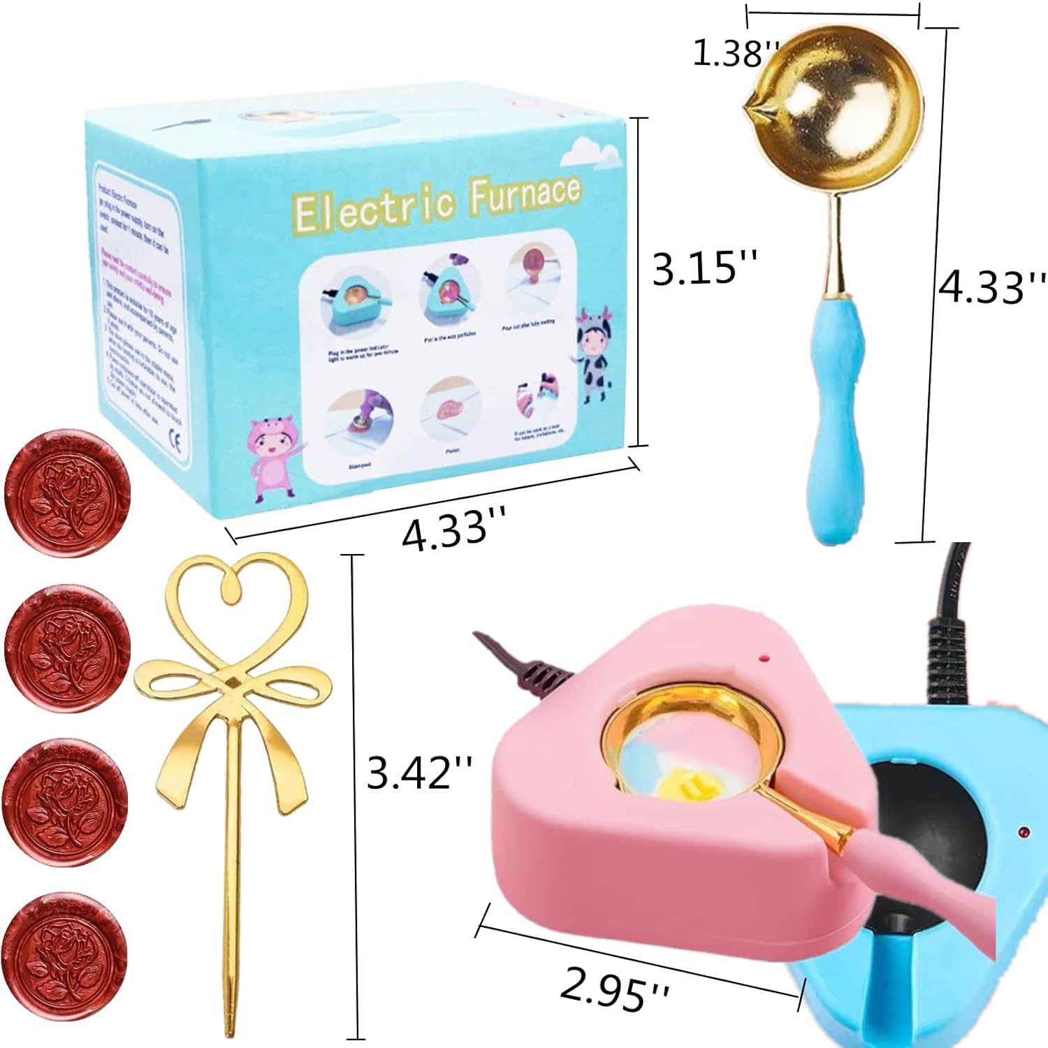 Calentador eléctrico de sellos de cera, kit de sellado de cera con cuchara y 300 cuentas de sello de cera, pinzas y agitación, gran herramienta para