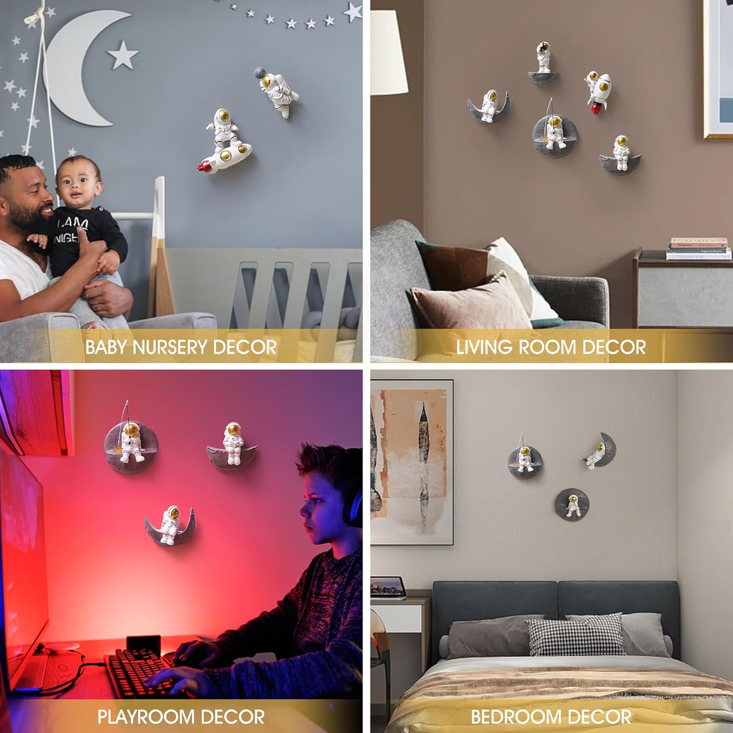 Juego de 2 esculturas de pared de astronautas, decoración moderna para el hogar, decoración de pared para sala de estar, dormitorio, decoración de